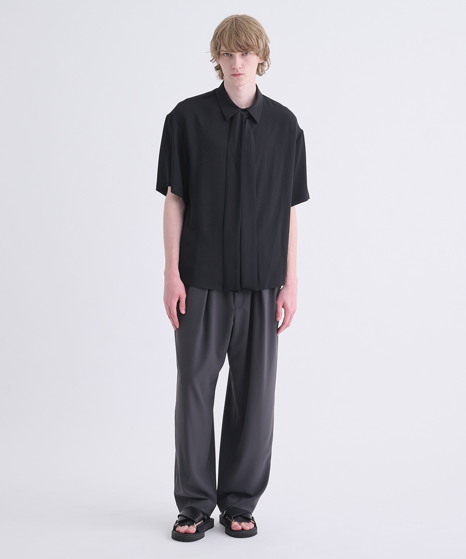 Double Satin Bow Tie Short Sleeve Shirt CULLNI