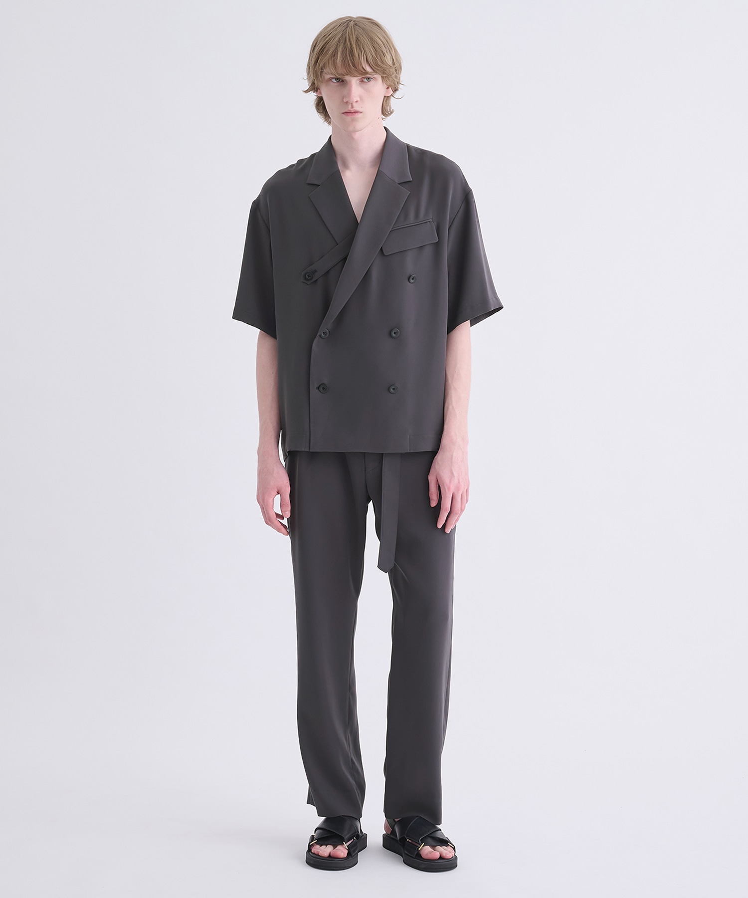Dry Double Satin 1Tuck Pant with Long Belt CULLNI