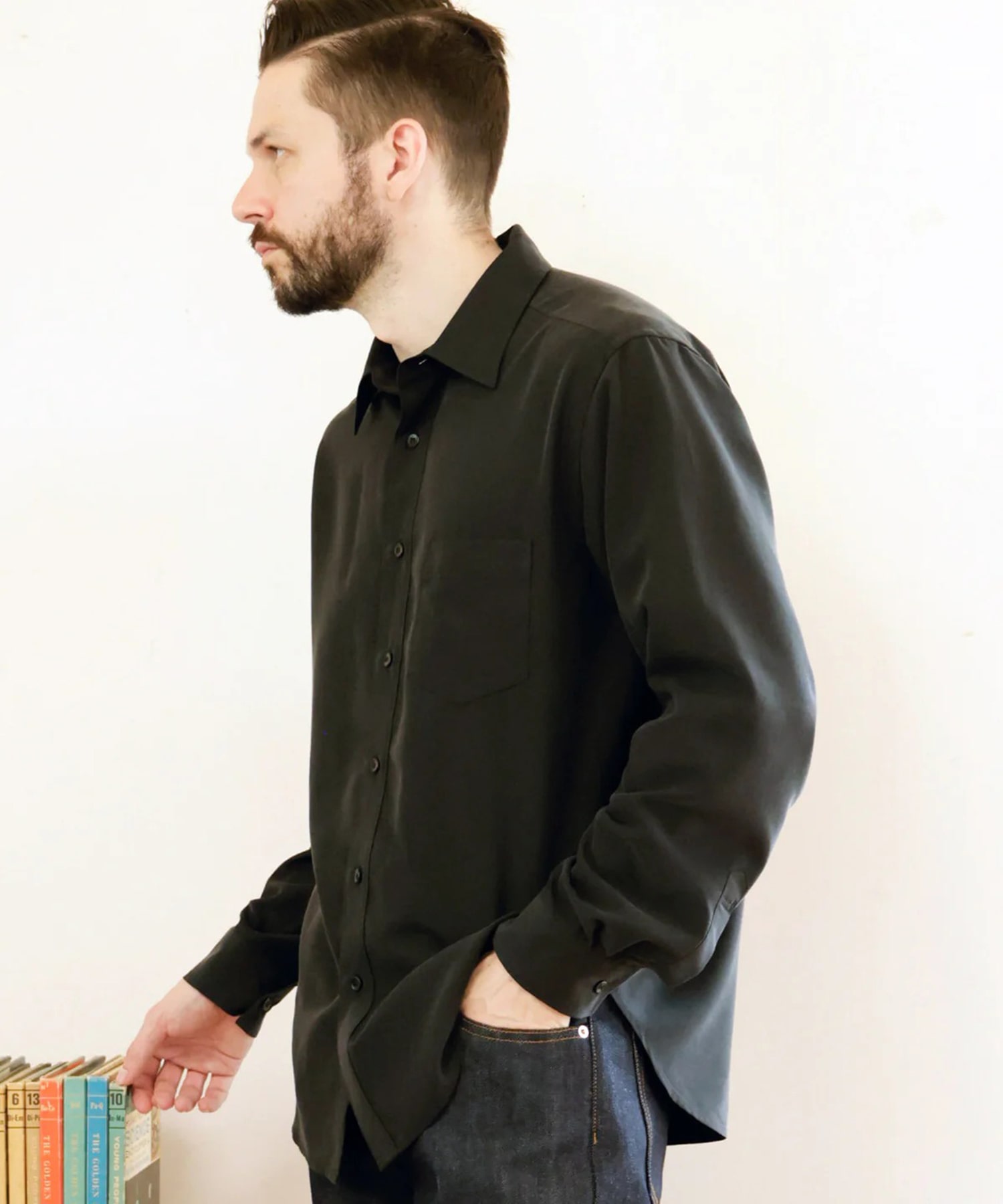 T/R POWDER POPLIN CLOTH /REGULAR COLLAR SHIRT MR.OLIVE