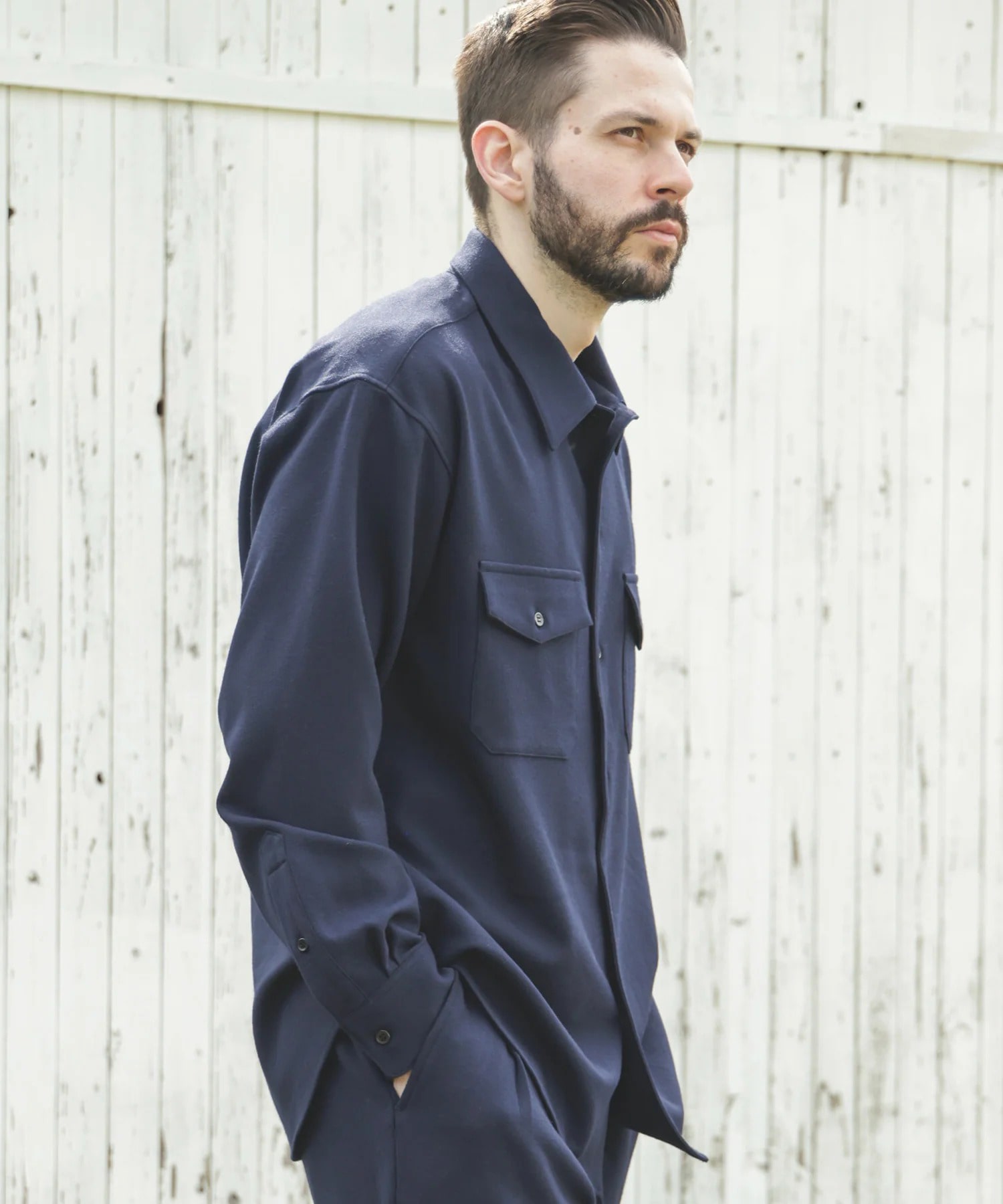 PEACHSKIN STRETCH GABARDINE /CPO SHIRT MR.OLIVE