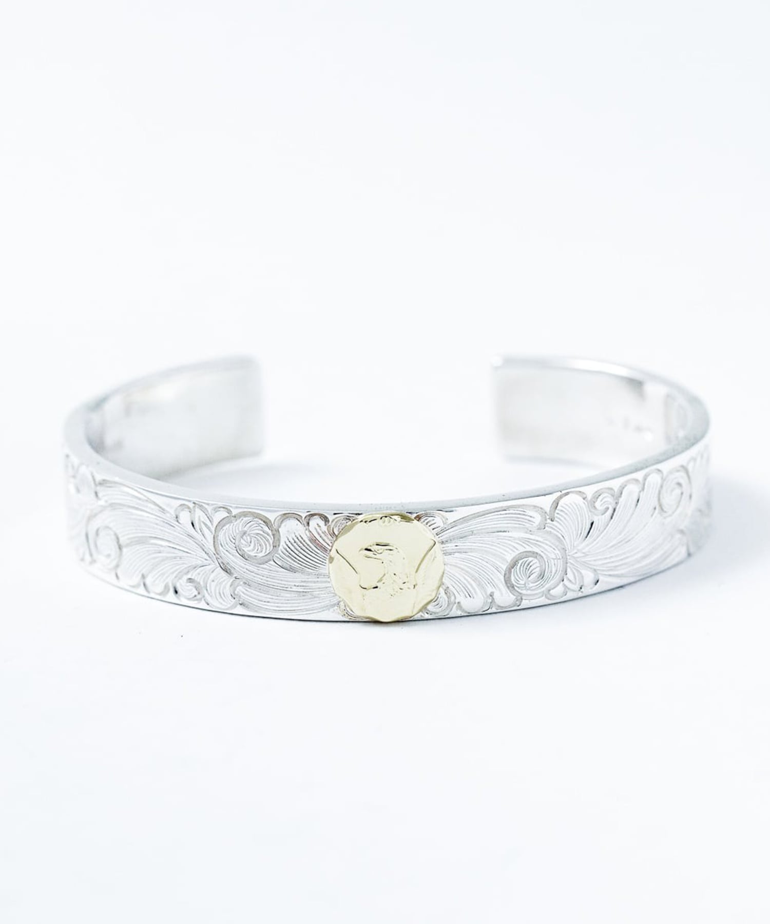 BN-075 平打ち12mm Arabesque bangle K18 Morgan Eagle WAKAN SILVER SMITH
