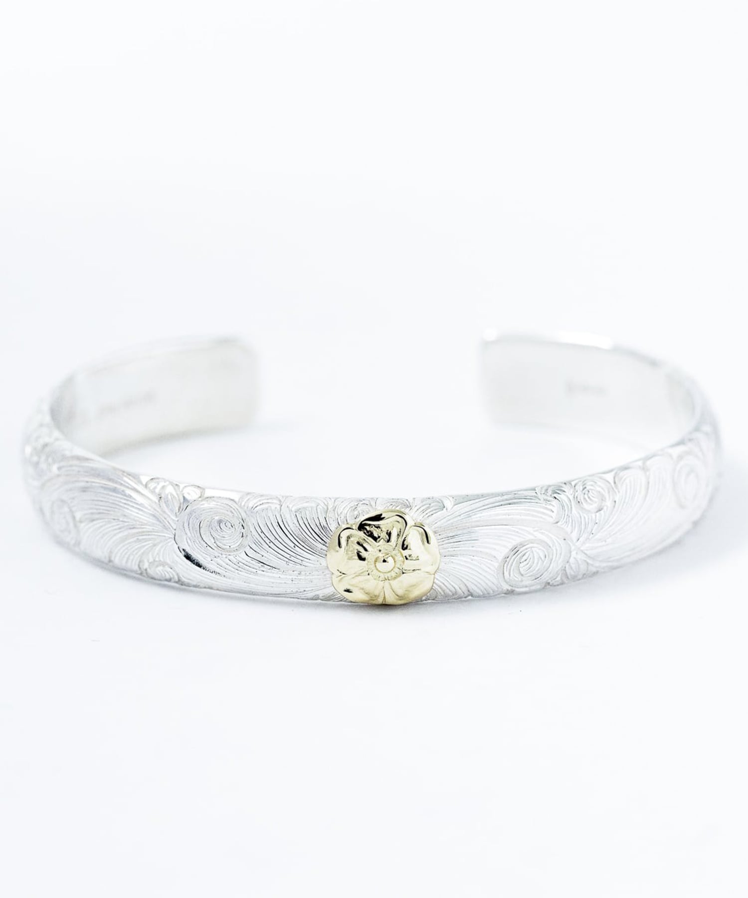 BN-078 10mm Arabesque half round bangle K18 Wild Rose WAKAN SILVER SMITH