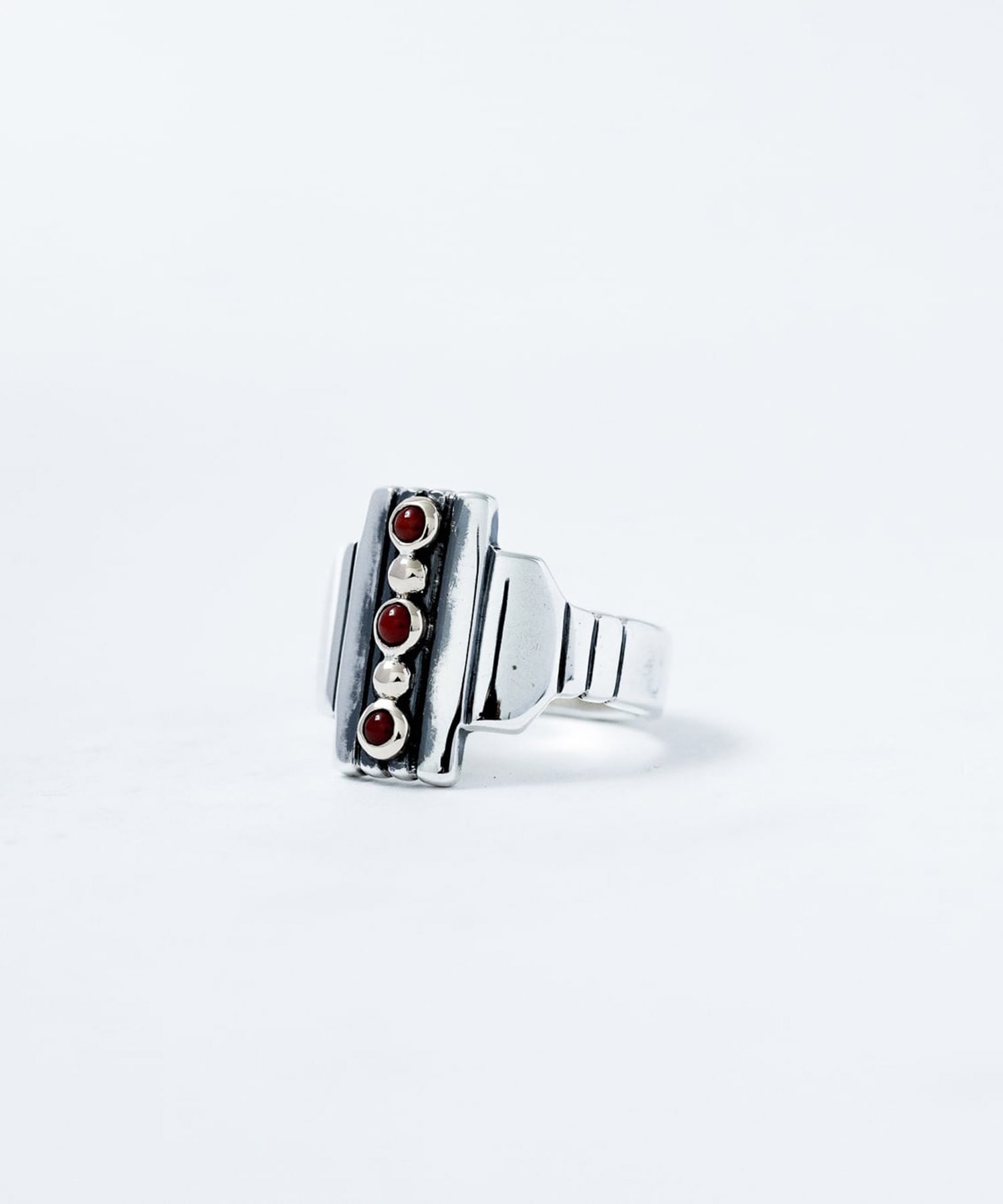 R-077 K10 コーラル付き Brick ring【Rectangle】 WAKAN SILVER SMITH