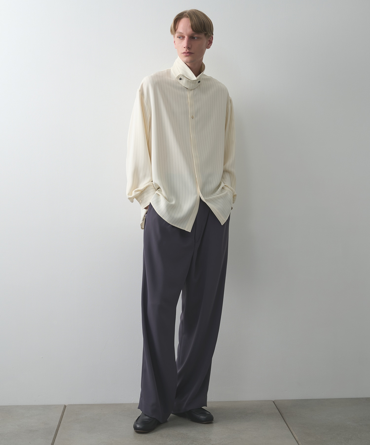 Stripe Double Cloth Chin Tab Long Sleeve Shirt CULLNI