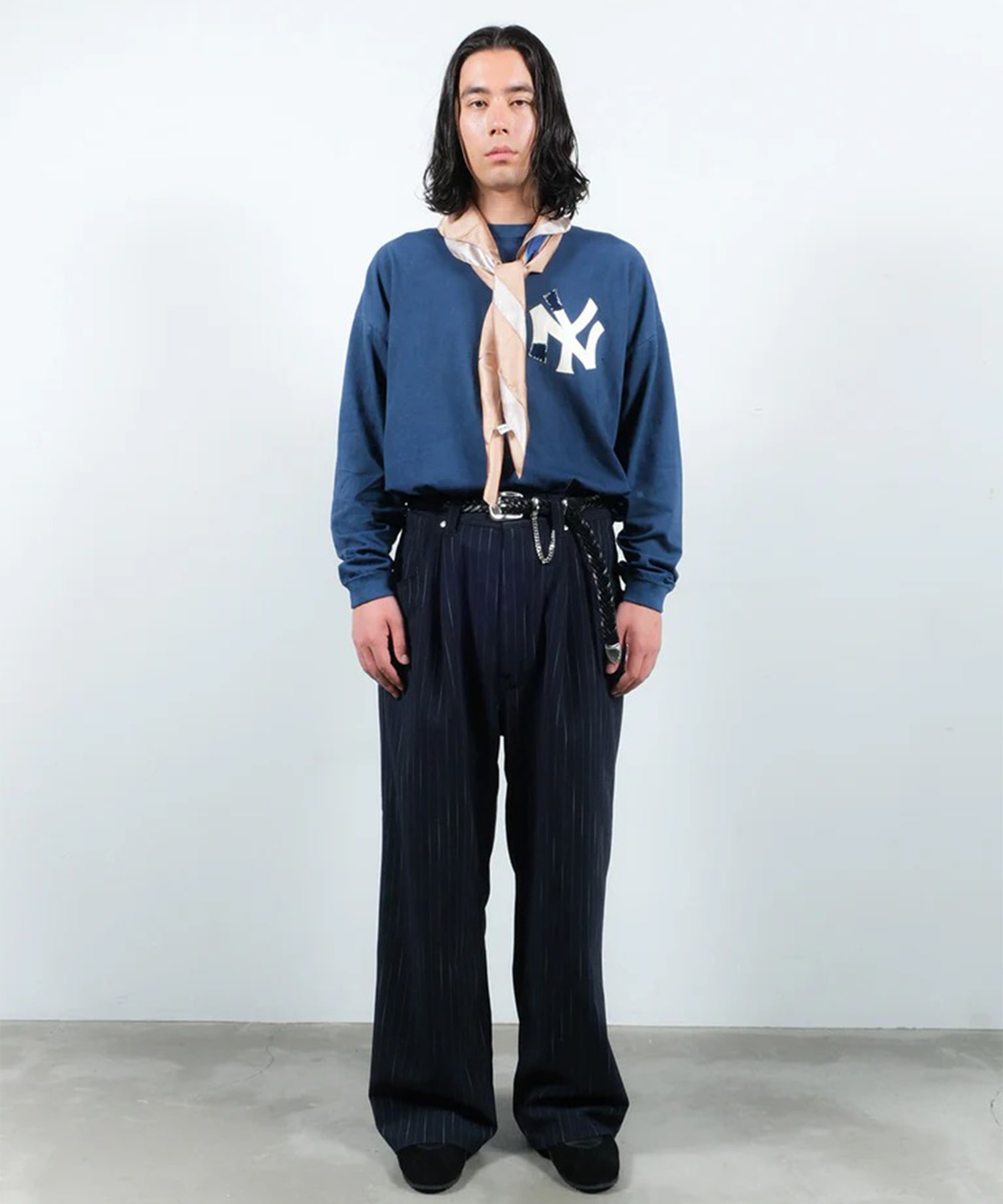 STRIPE WIDE ONE TUCK PANTS JieDa