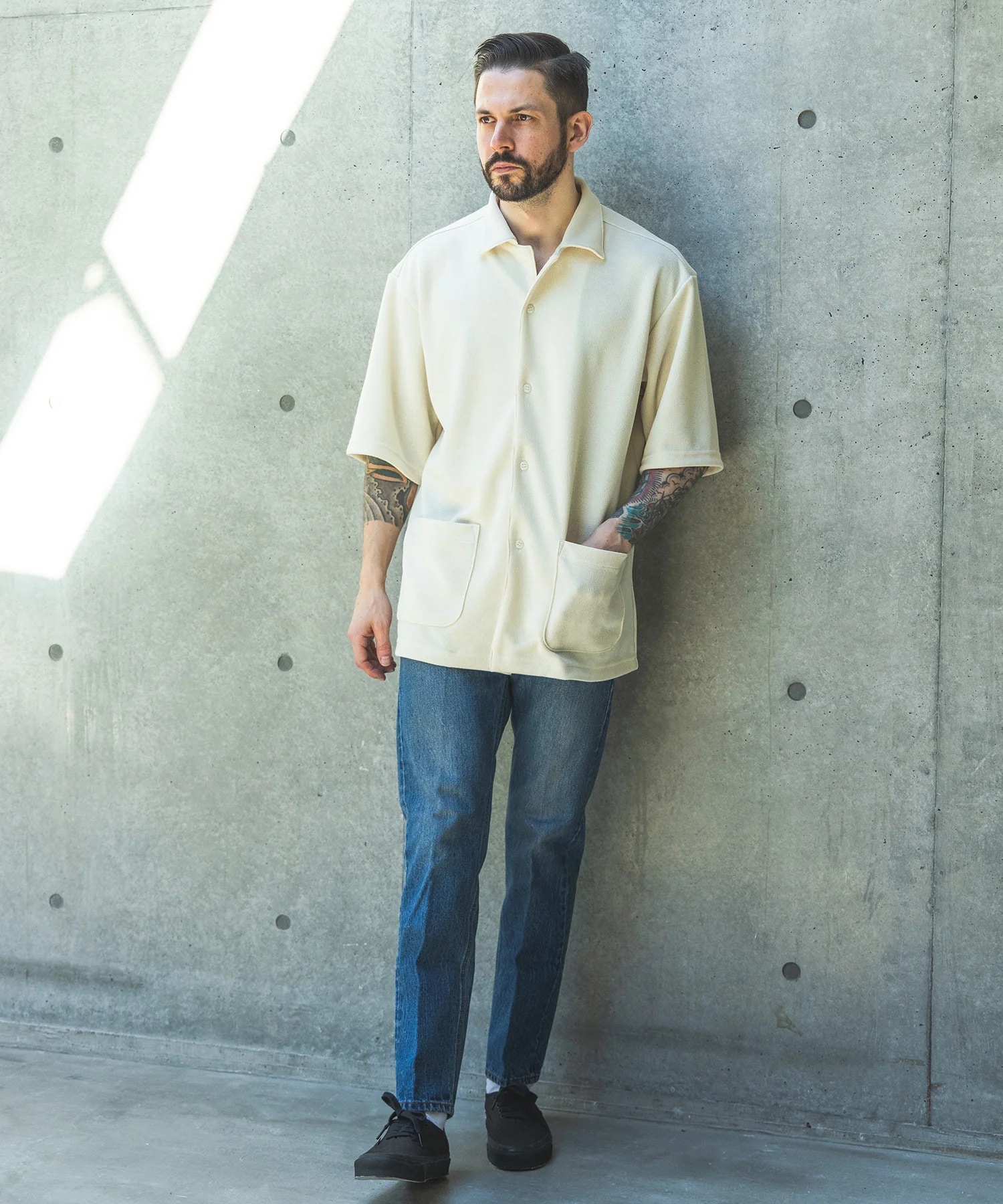 POLYESTER HEMP JERSEY  /SHORT/S SERVICE SHIRT MR.OLIVE