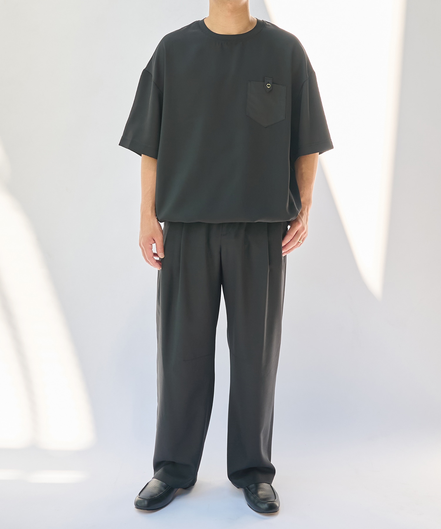 Dry Stretch Cloth Contrast Panel Short Sleeve Pullover CULLNI