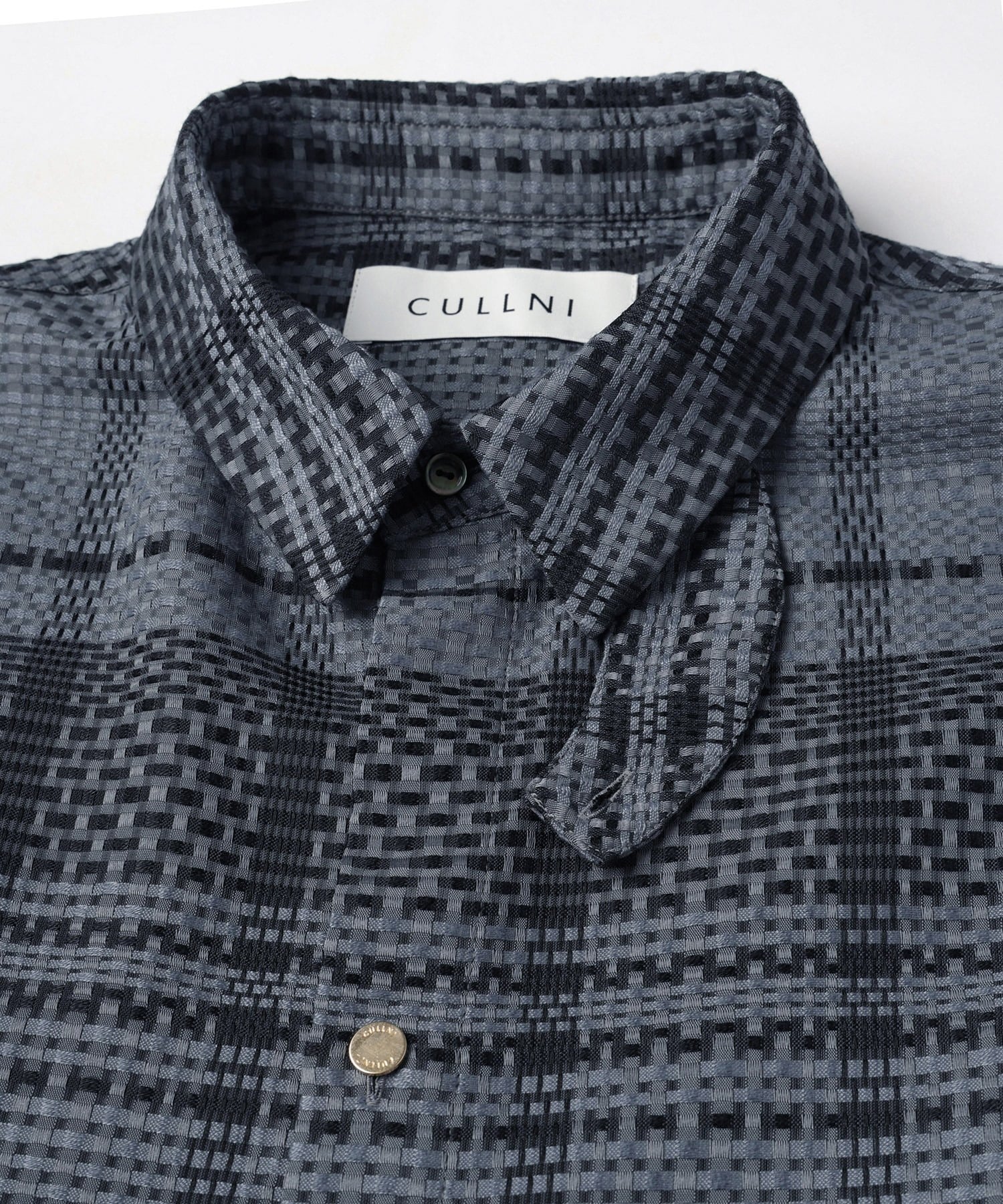 Sheer Tile Check Chin Tab Short Sleeve Shirt CULLNI