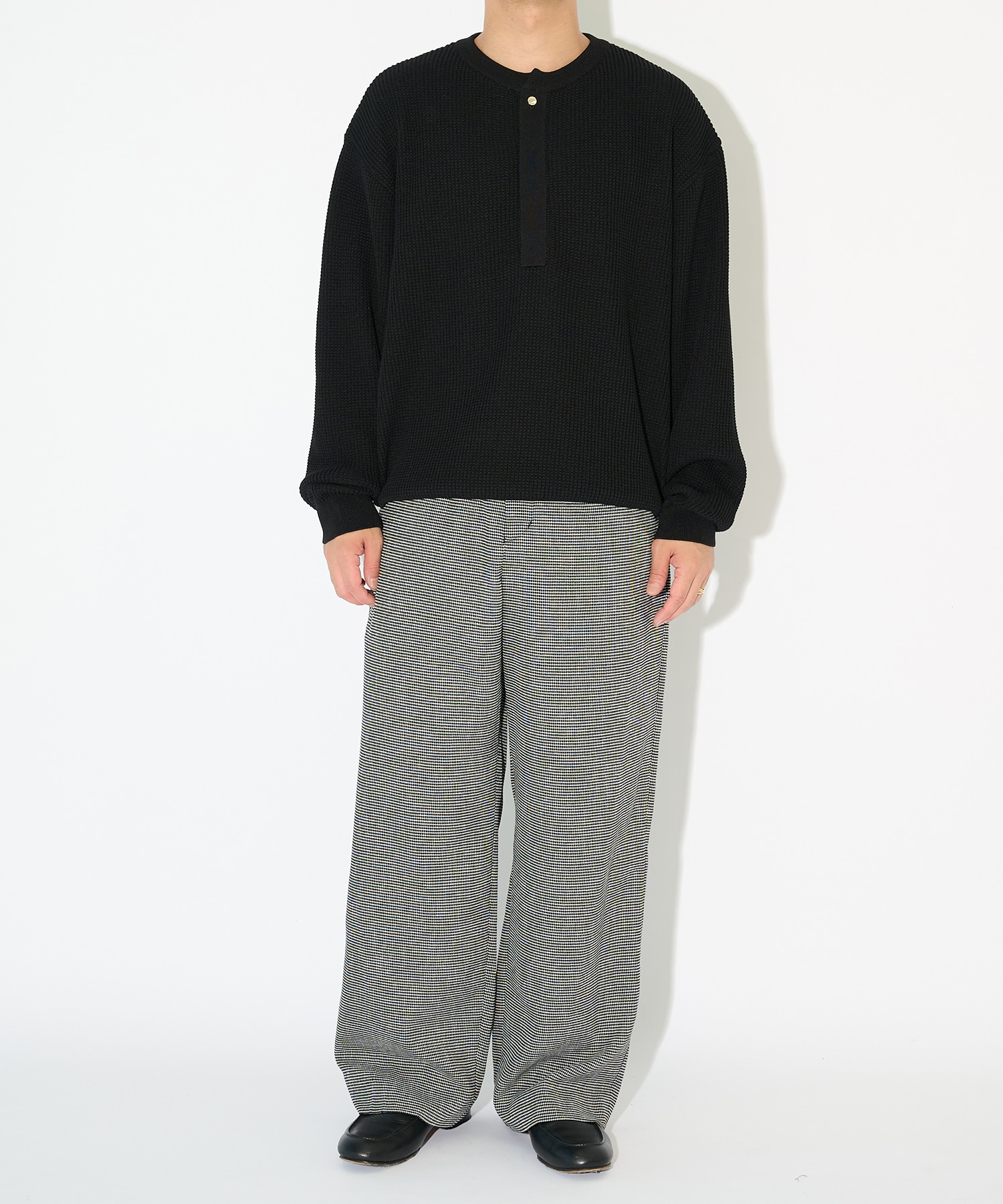 Organic Cotton Waffle Minimal Henley Neck Knit Pullover CULLNI
