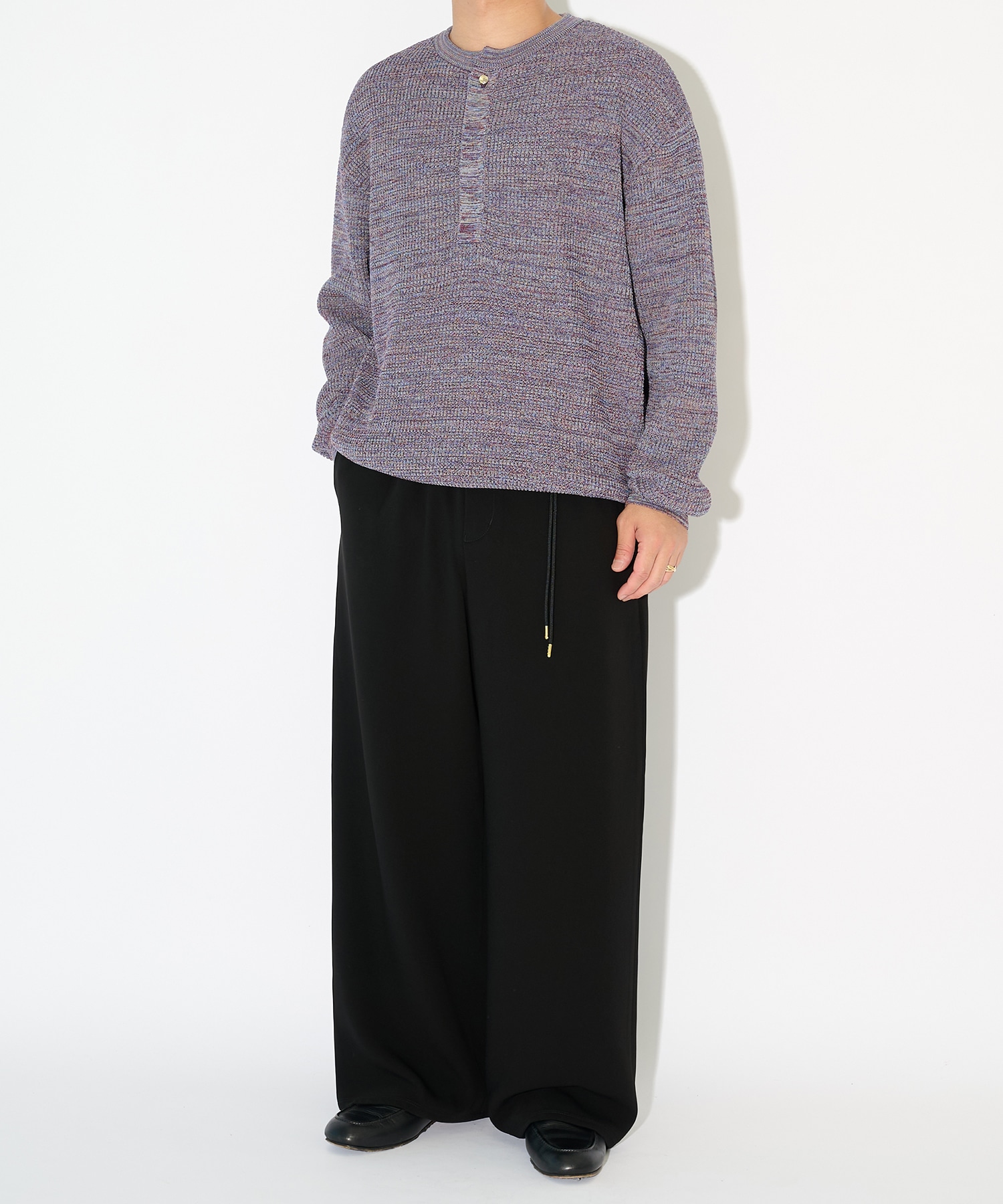 Organic Cotton Waffle Minimal Henley Neck Knit Pullover CULLNI