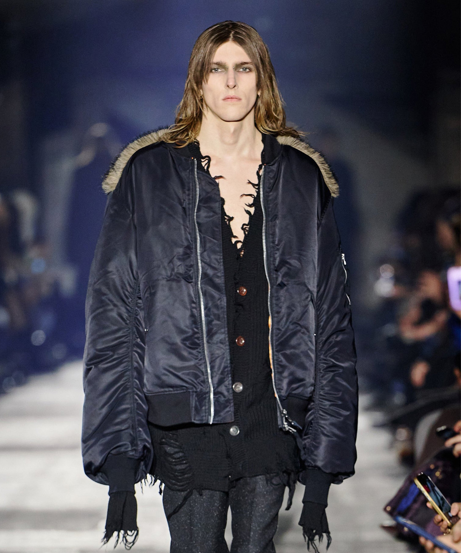 NYLON MASSIVE ROUNDED SLEEVE BOMBER JACKET WITH BACK FUR JOHN LAWRENCE SULLIVAN