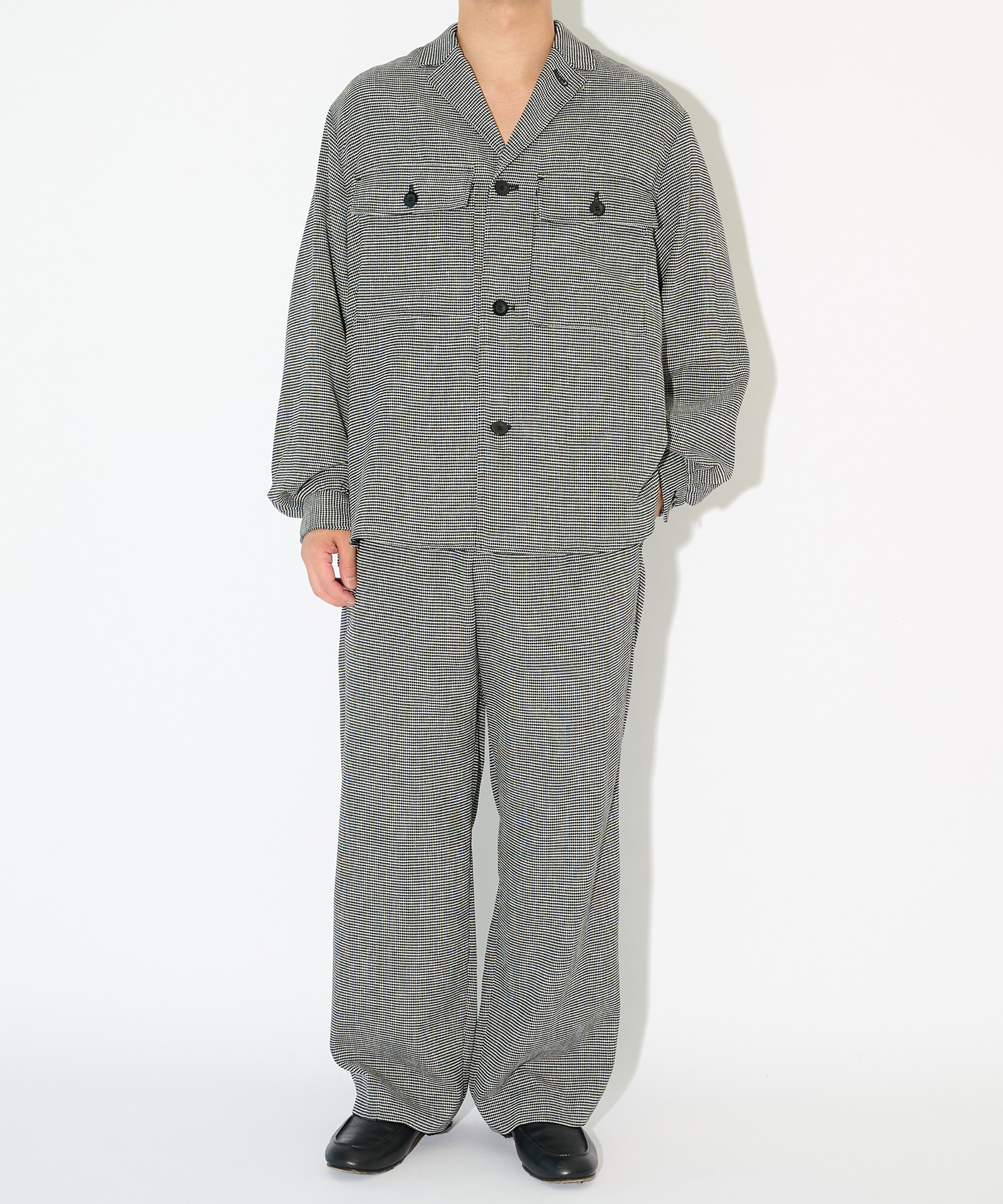 Mix Yarn Mesh Notched Lapel Shirt Blouson CULLNI