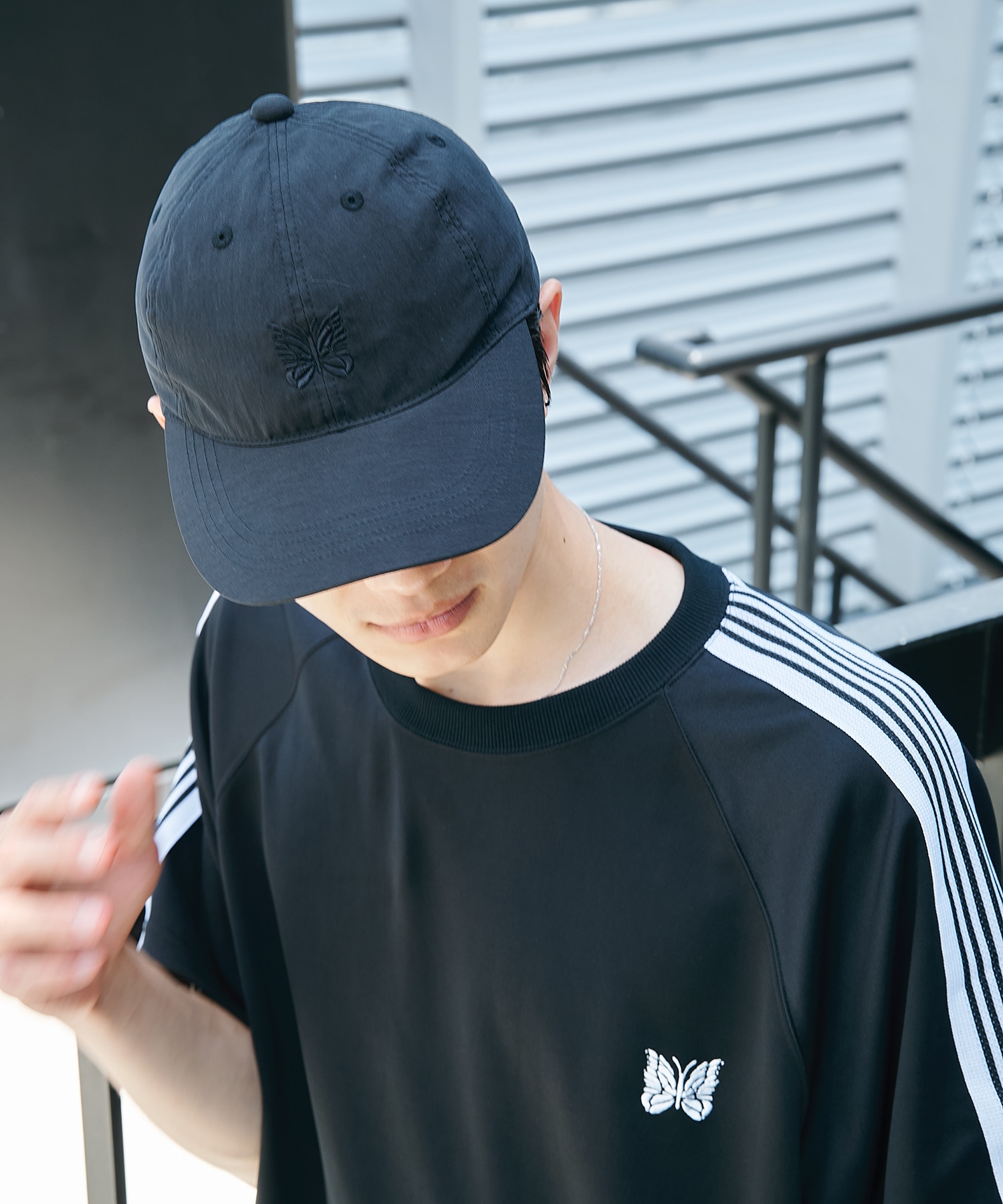別注 Nylon Cap - Papillon Embroidery BLACK NEEDLES