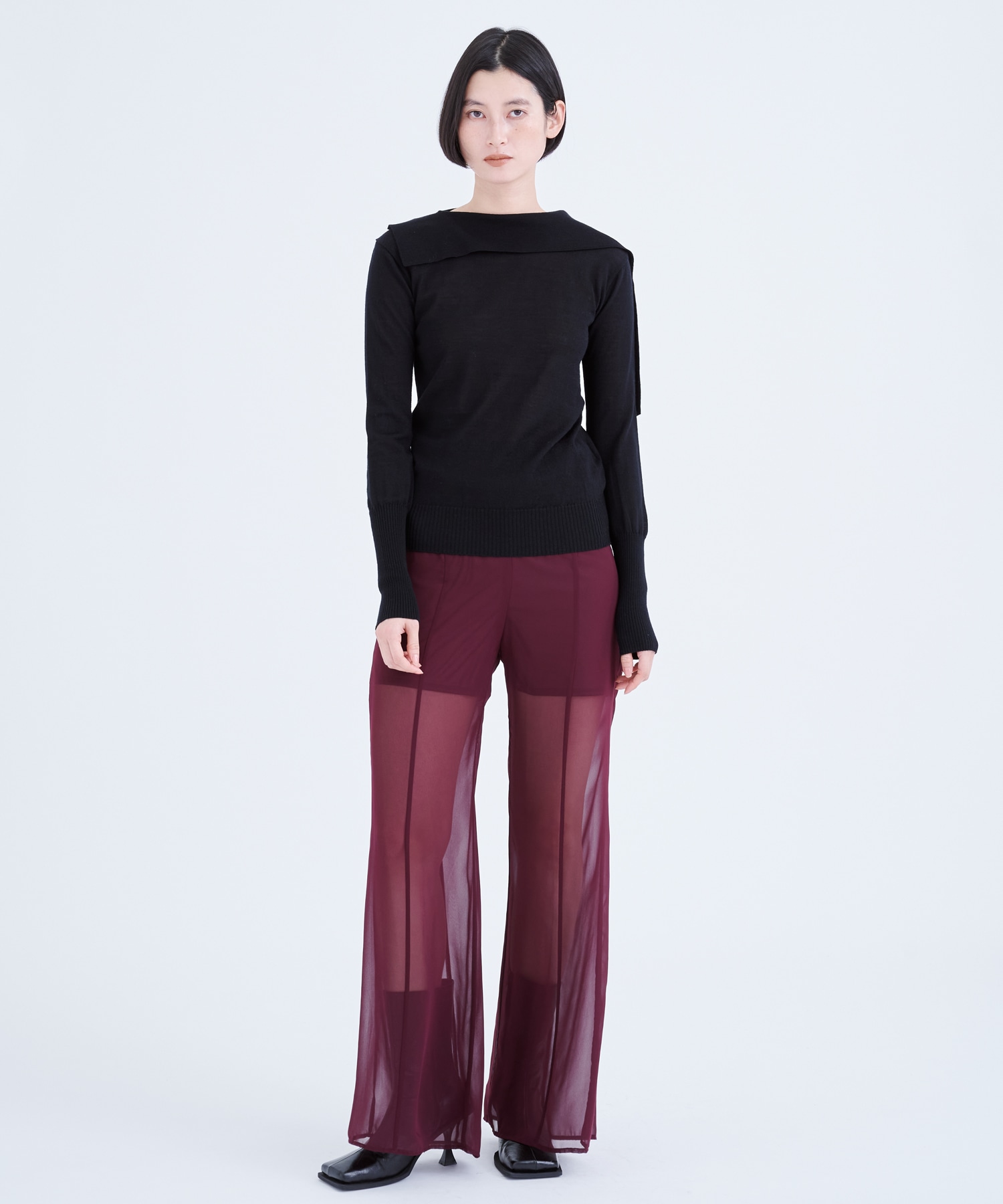 別注Emma wrap collar knit pullover BL AKIRANAKA