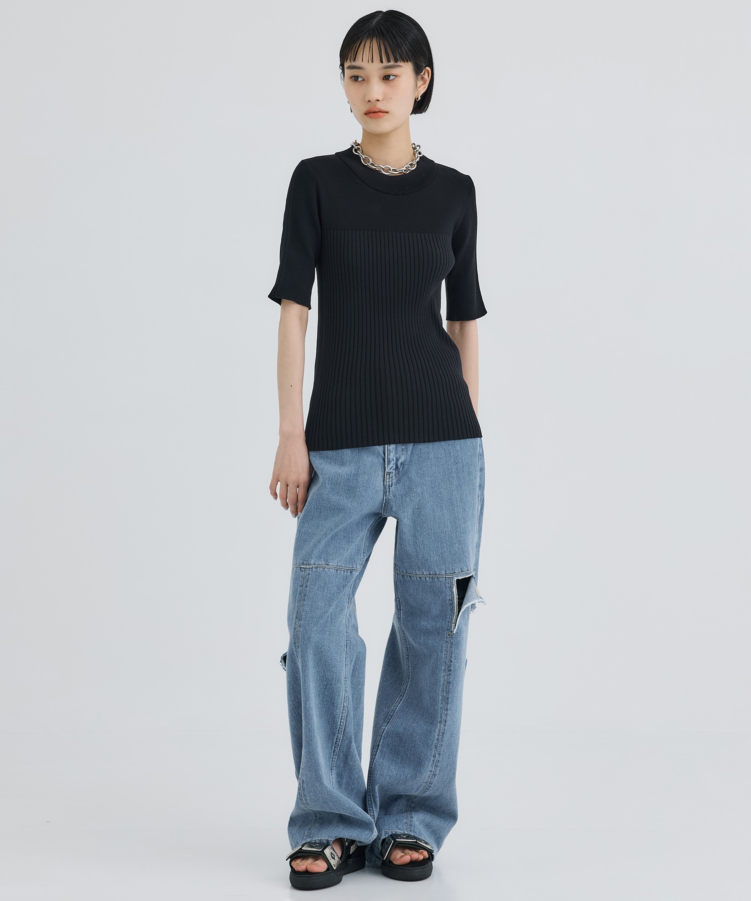 別注HALF SLEEVE RIB TOP WRAPINKNOT