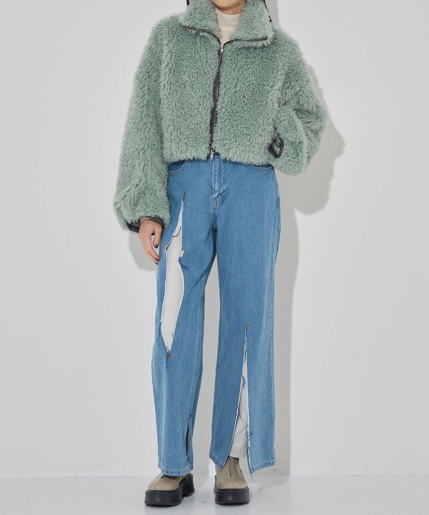 CRIMPED FUR CROPPED BLOUSON THINGS THAT MATTER