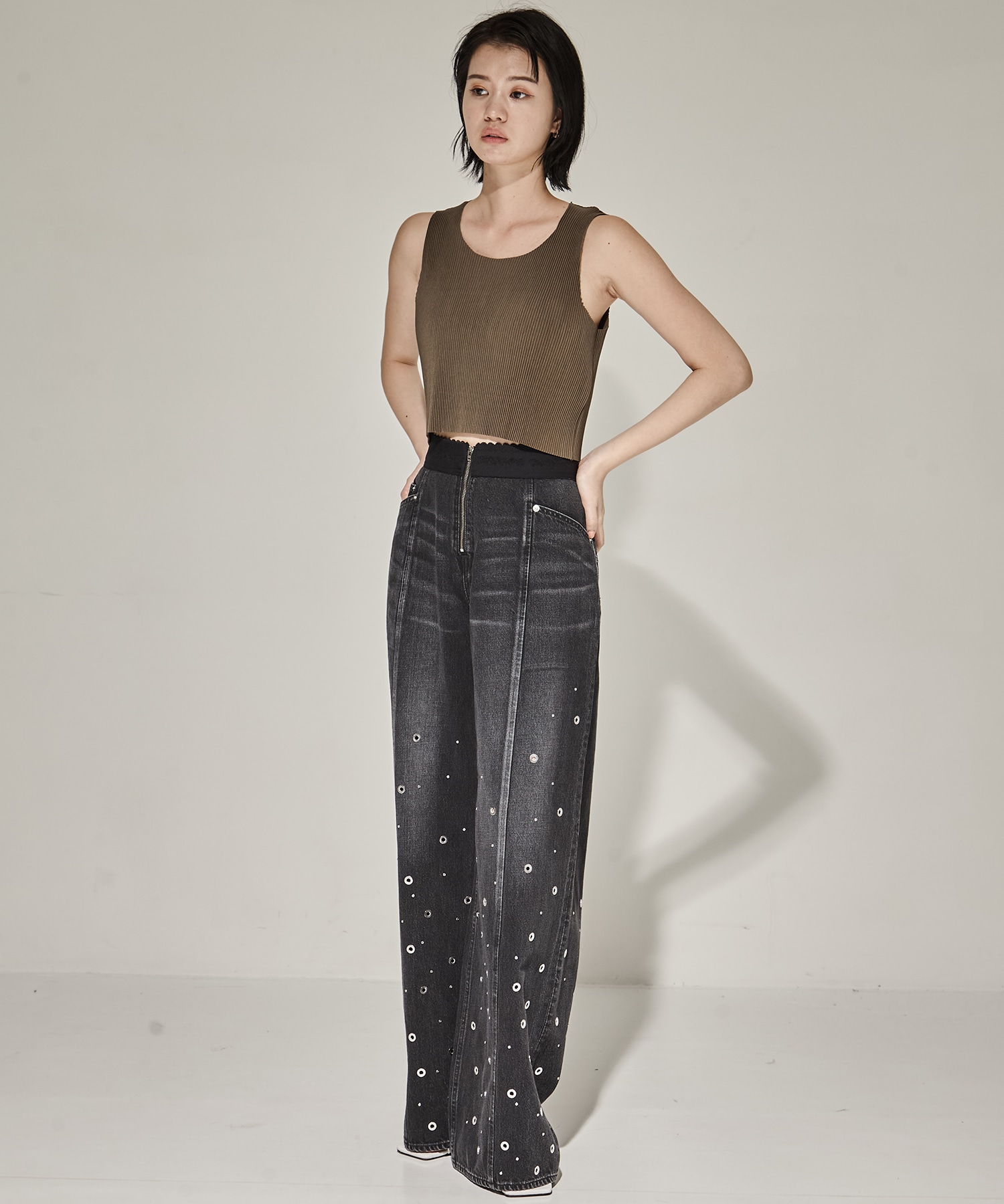 ORGANIC COTTON DENIM WIDE-LEG JEANS WITH STUDS FETICO