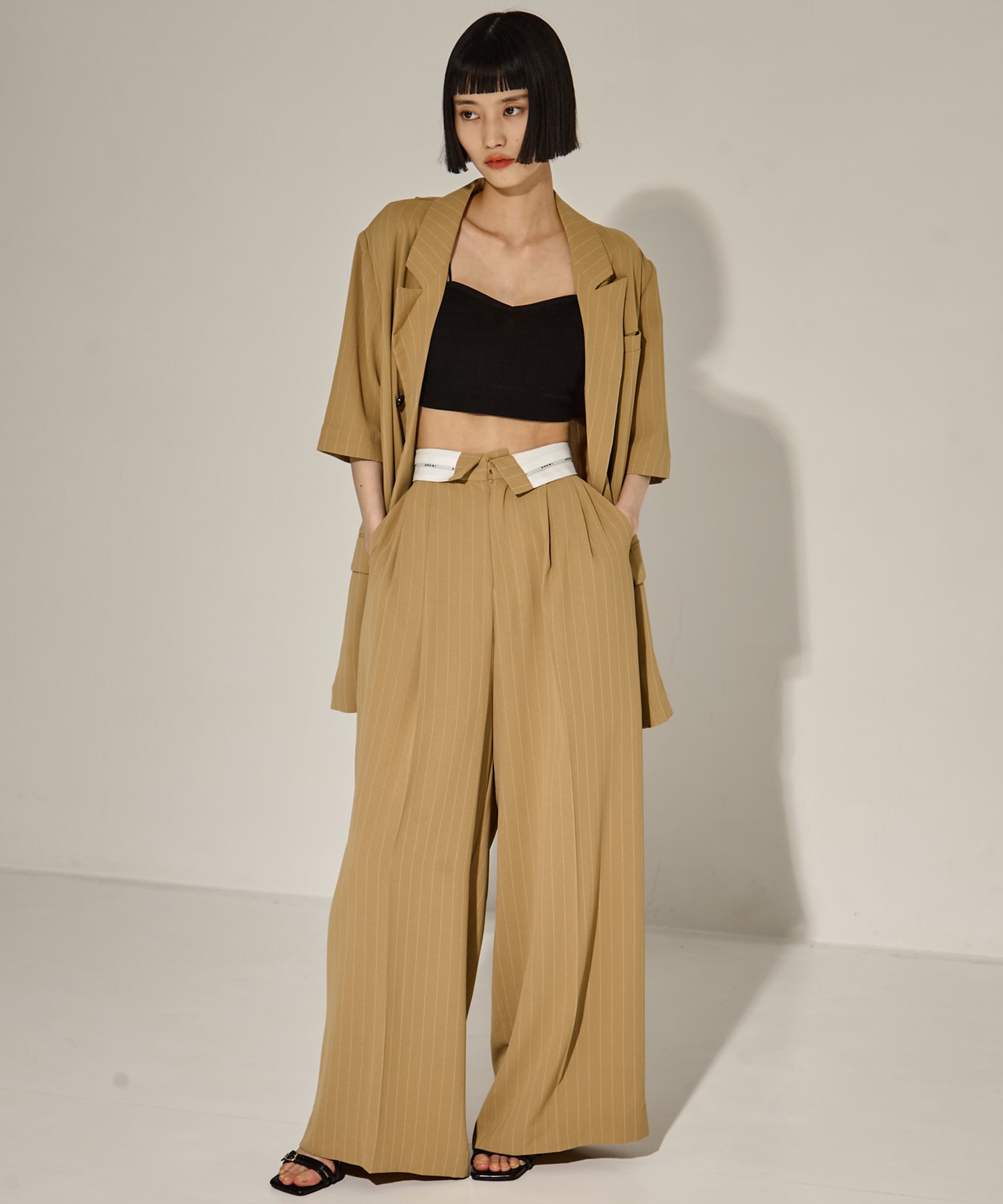 TURN BACK WATIST WIDE PANTS AMERI