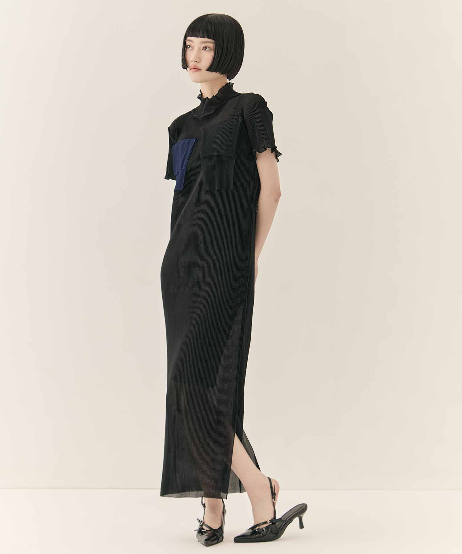 別注SHEER LAYERED SHORT SLEEVE HIGH NECK  DRESS kotohayokozawa