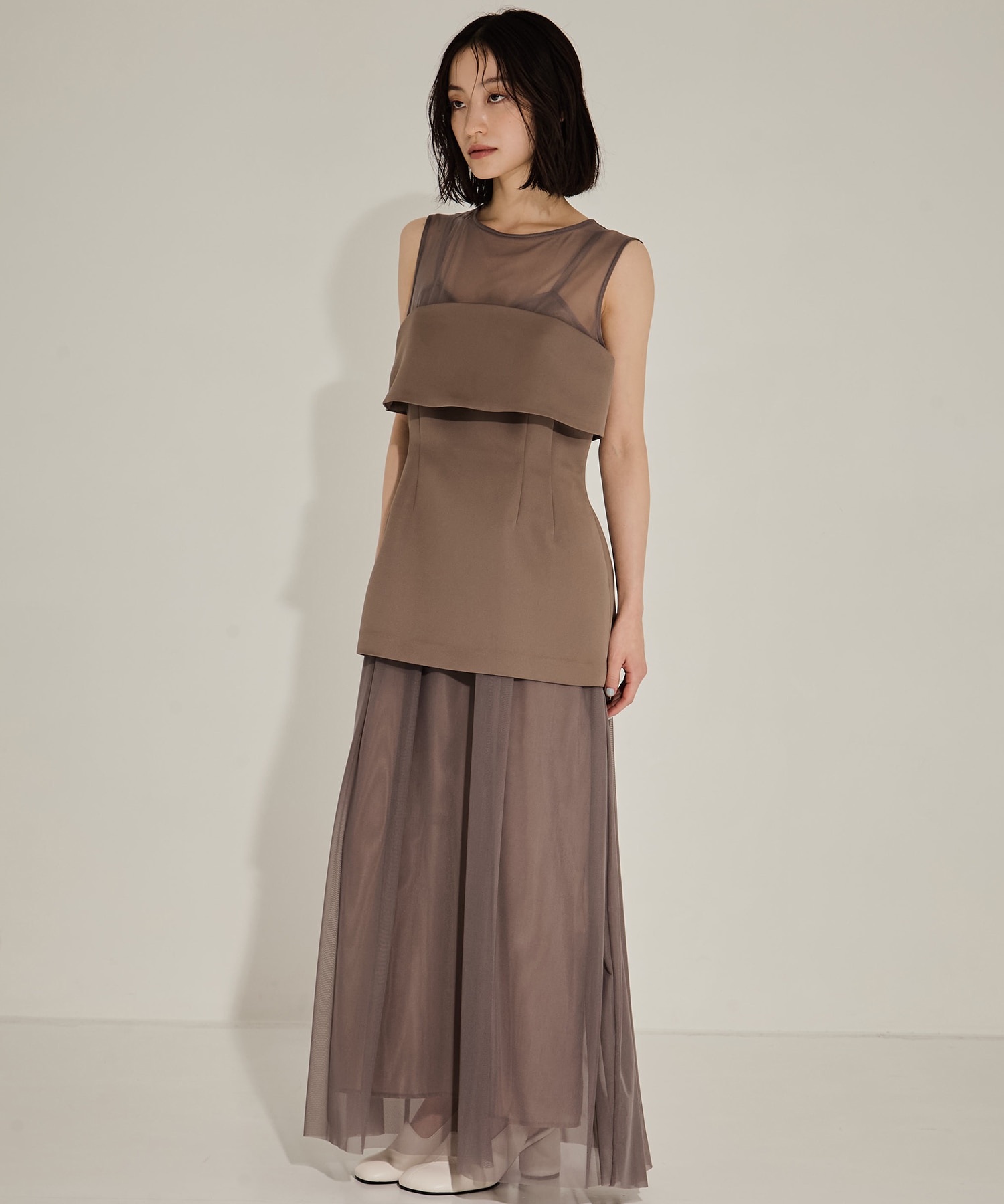 CORSET LAYERED SHEER DRESS AMERI