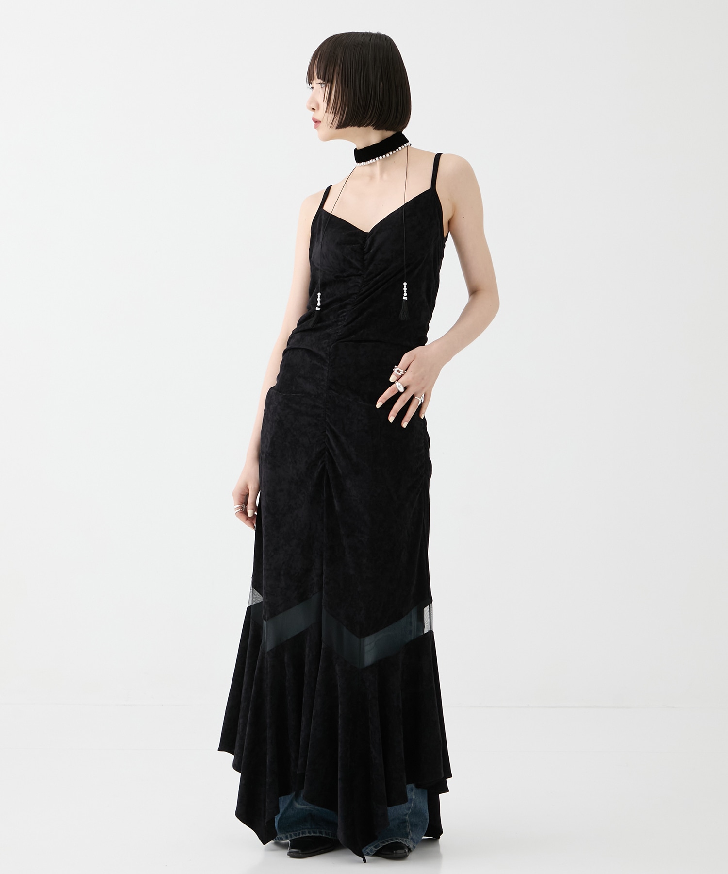 別注VELOUR SHEER CUT HEM DRESS FETICO