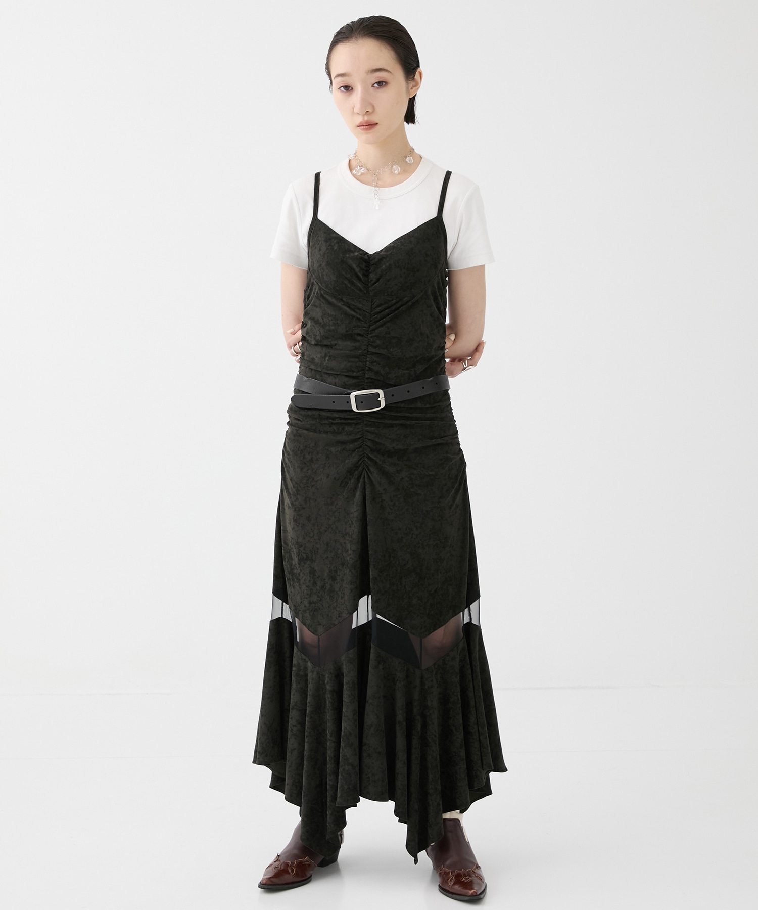 別注VELOUR SHEER CUT HEM DRESS FETICO