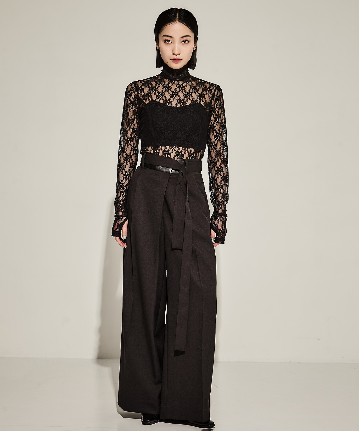 FLOWER LACE TURTLE NECK TOP WITH GARTER BELT JOHN LAWRENCE SULLIVAN