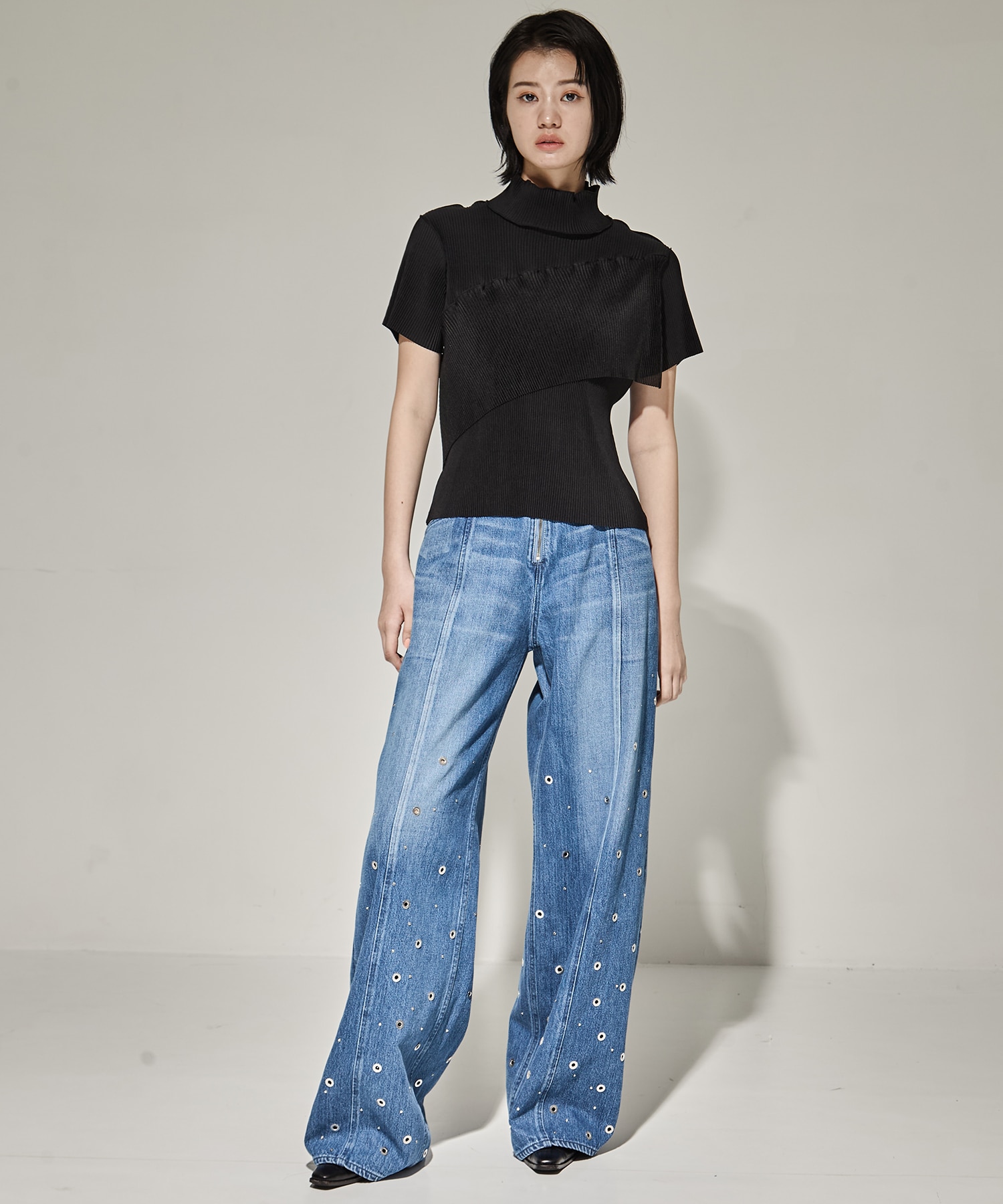 SPIRAL WAVE SHORT SLEEVE TOPHIGHNECK TIPE kotohayokozawa