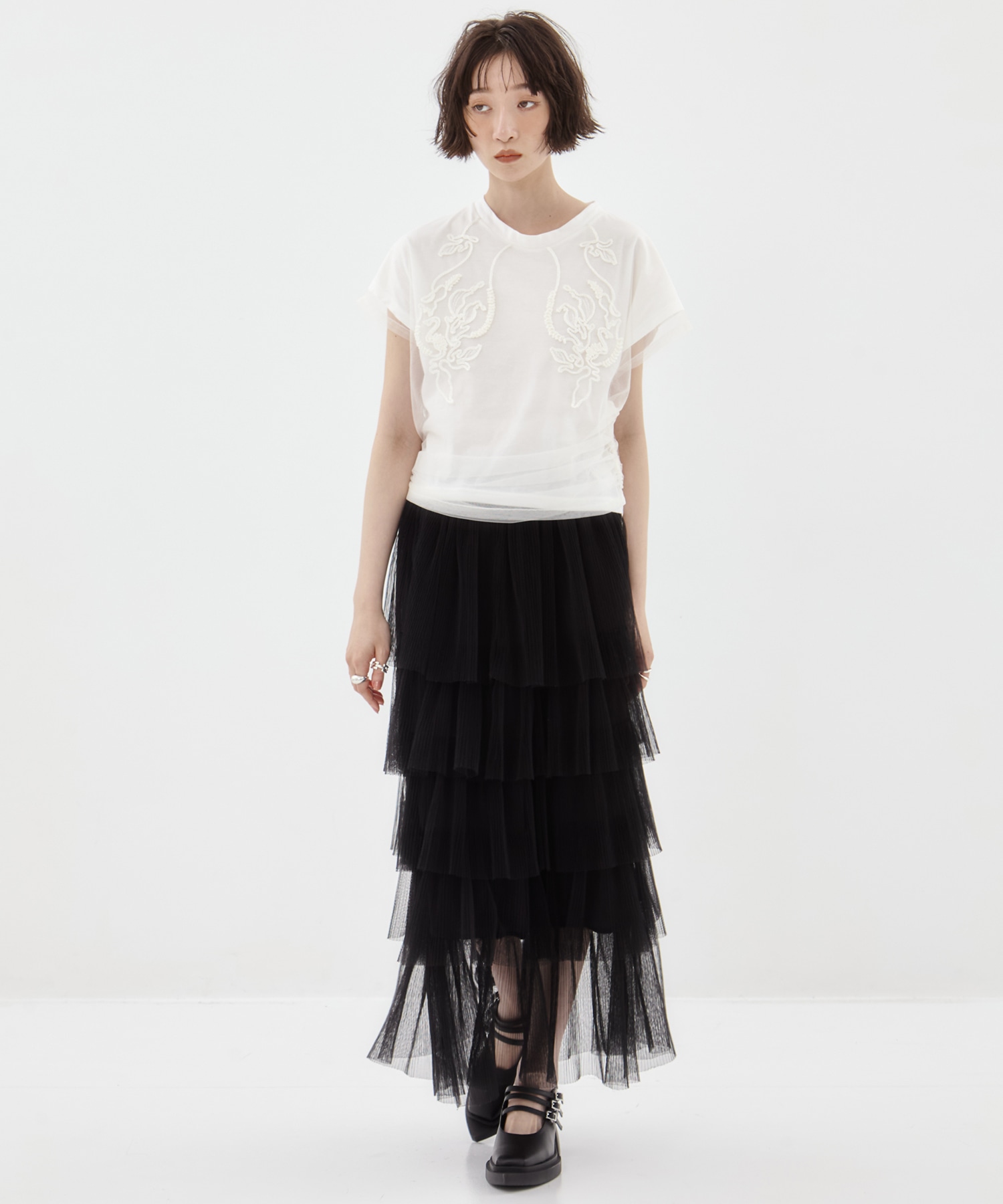 別注embroidered tulle layered tops MURRAL