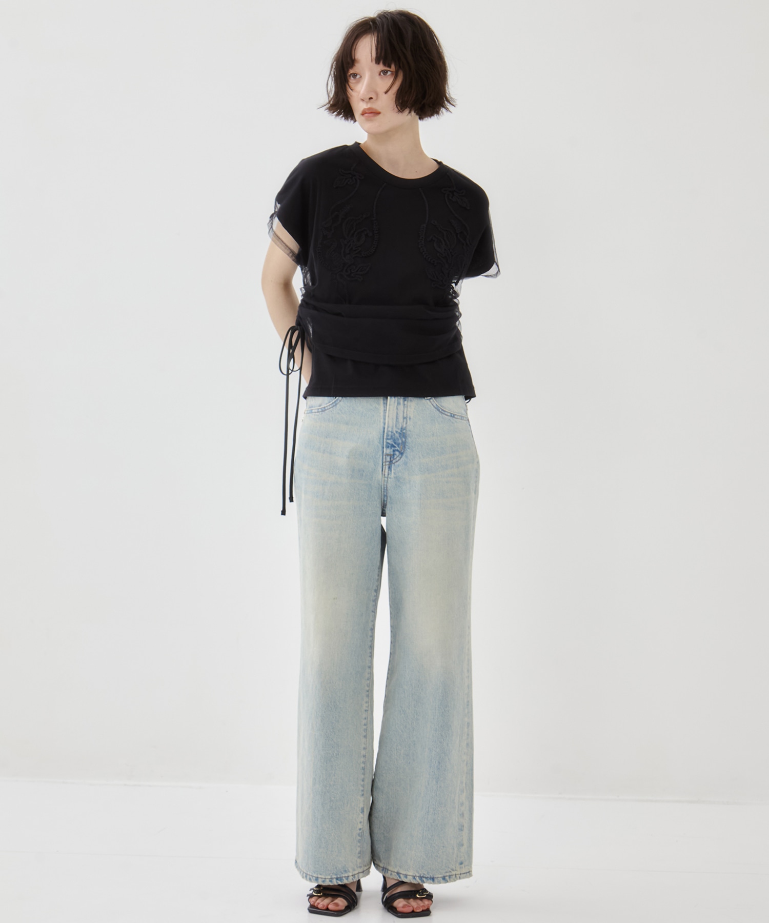 別注embroidered tulle layered tops MURRAL