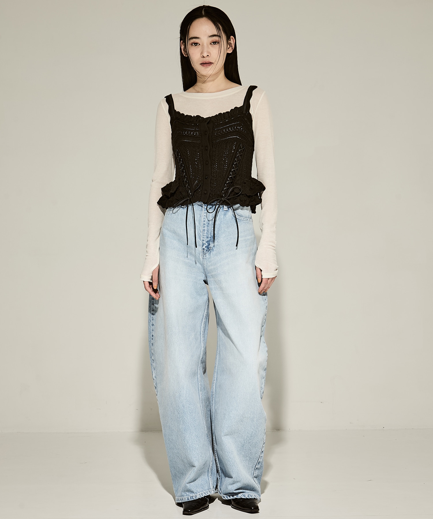 lace up ribbon knit camisole tanakadaisuke