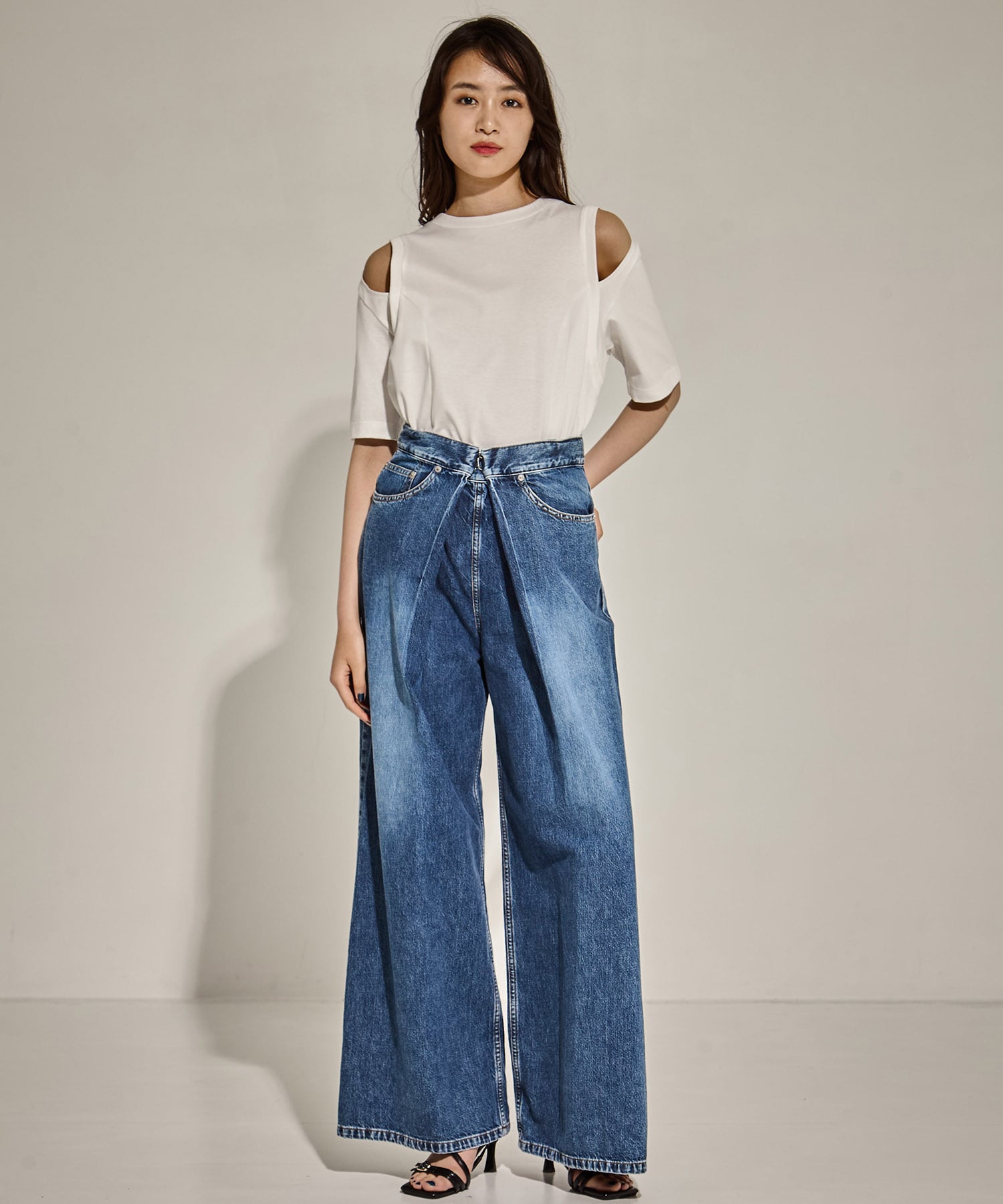 WASHED DENIM WIDE PANTS (SHORT LENGTH) JOHN LAWRENCE SULLIVAN