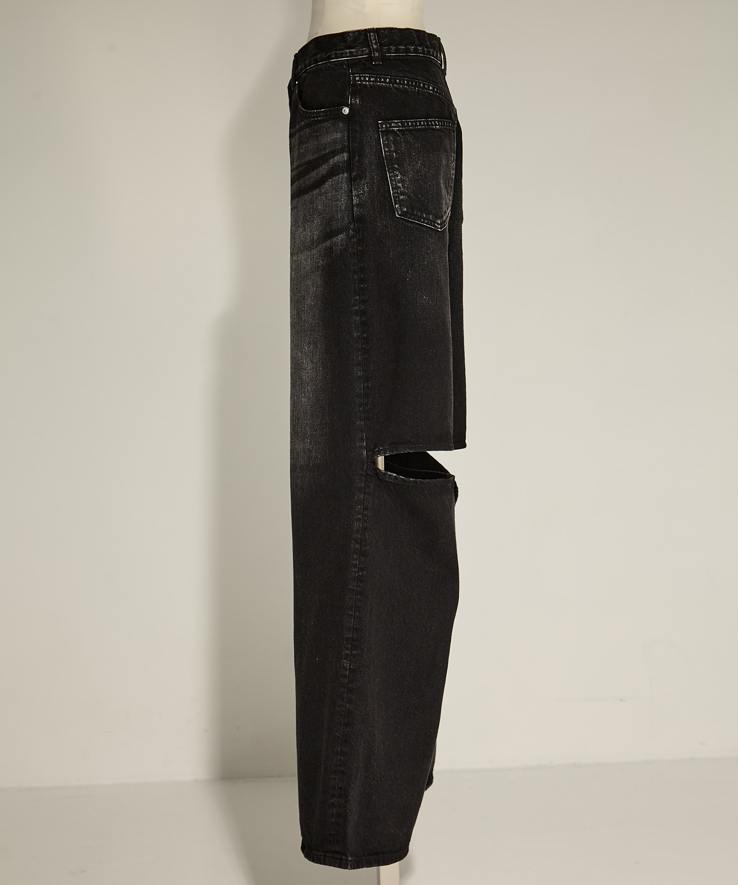 WASHED DENIM CUT OUT WIDE PANTS JOHN LAWRENCE SULLIVAN