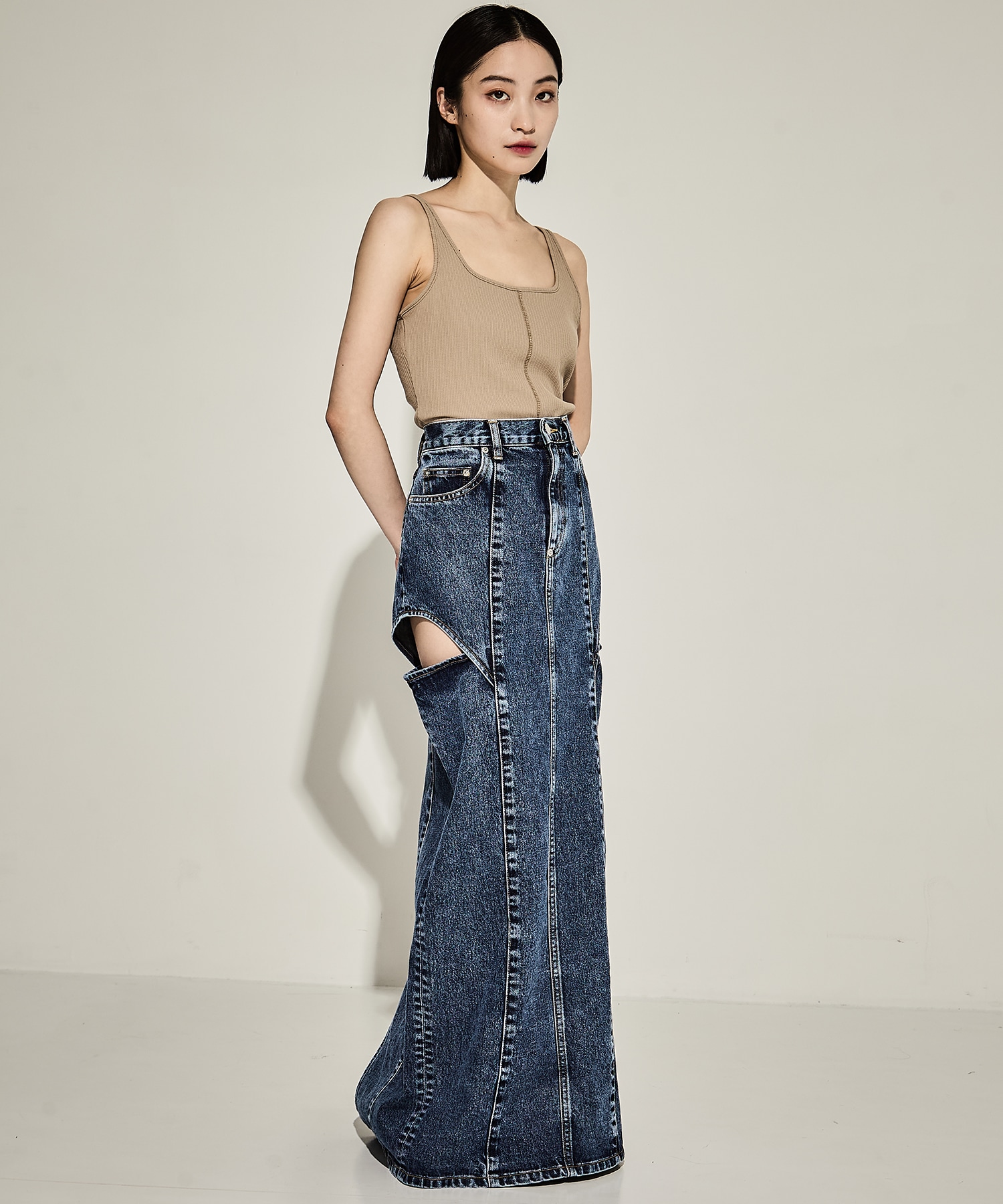 WASHED DENIM HOLLOWED OUT SKIRT JOHN LAWRENCE SULLIVAN
