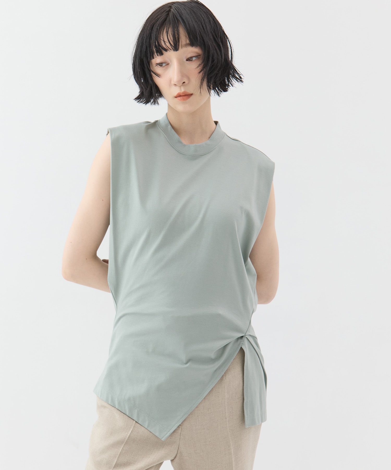 Cotton Jersey Asymmetric Sleeveless Top Mame Kurogouchi