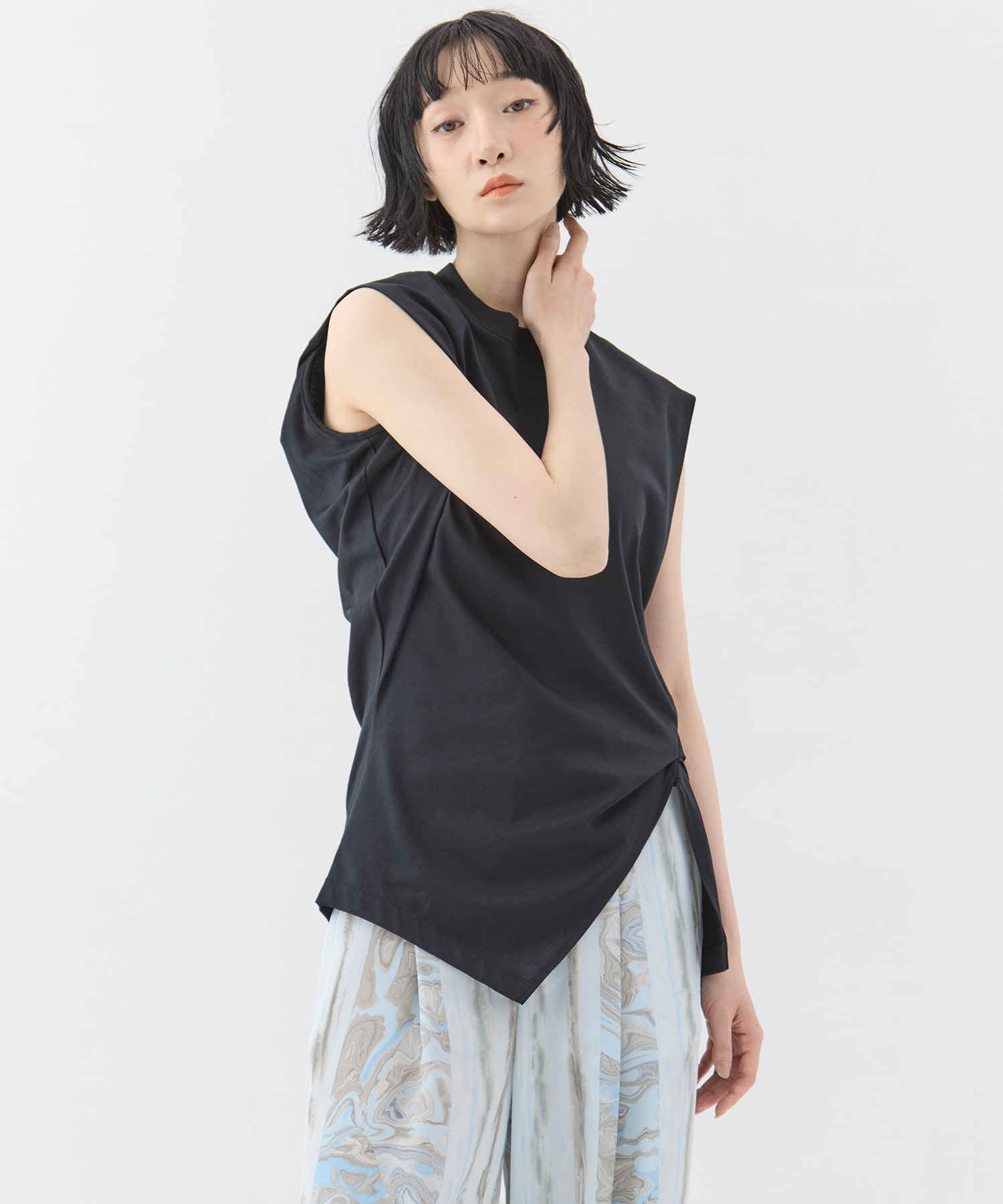 Cotton Jersey Asymmetric Sleeveless Top Mame Kurogouchi
