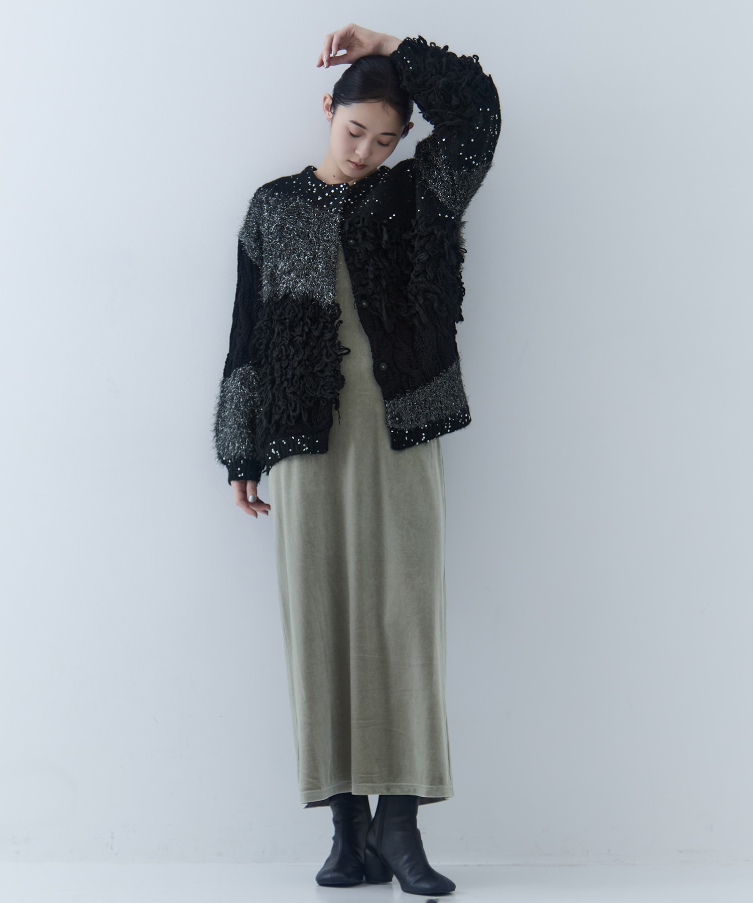 UND MIX YARN PATCHWORK KNIT CARDIGAN AMERI