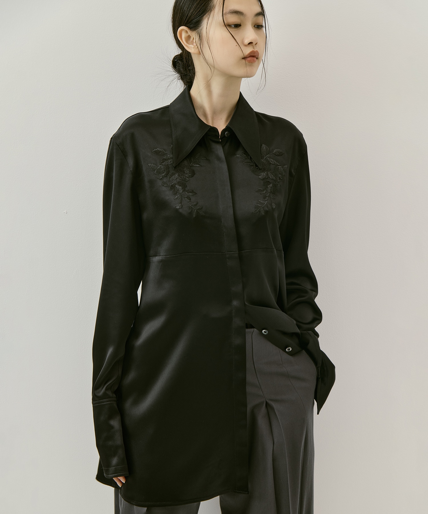 別注 EMBROIDERY SATIN SHIRT FETICO