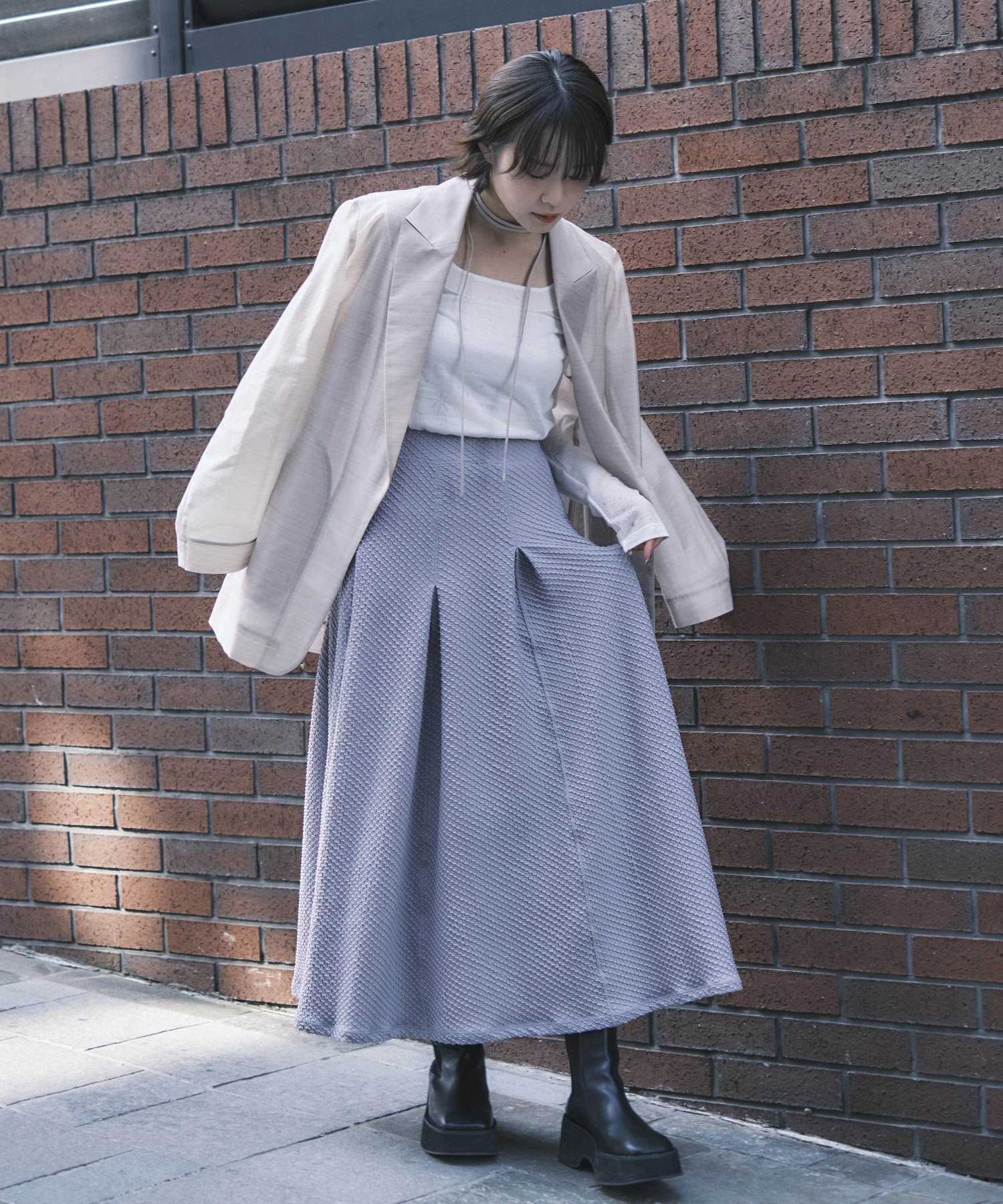 Shirring Jersey Jacquard Flare Skirt Mame Kurogouchi