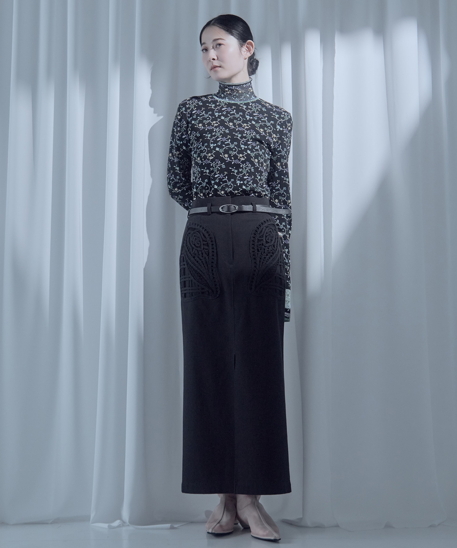 別注Cording Embroidery Detailed I-line Skirt Mame Kurogouchi