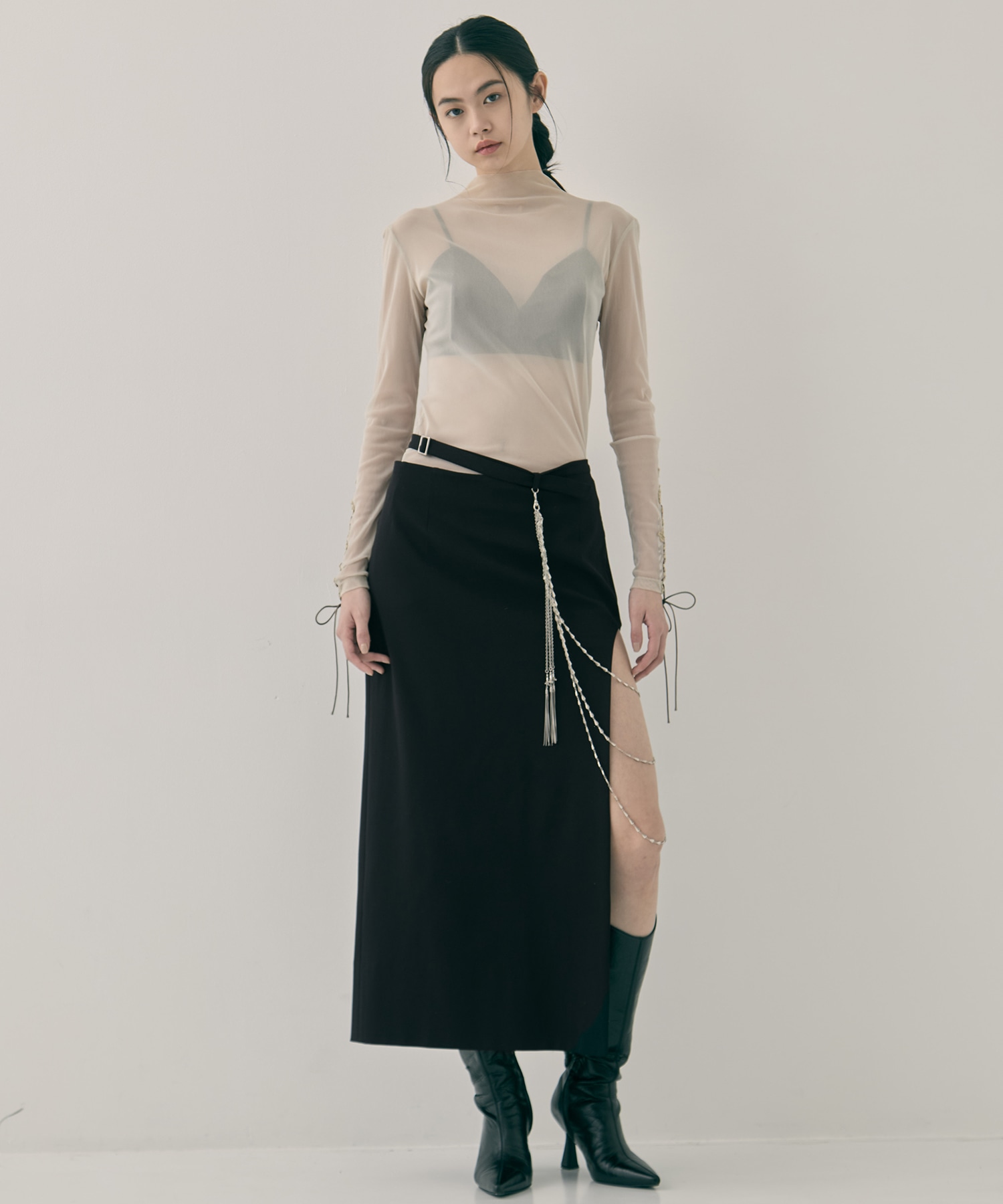 three long chain cut-out tight skirt tanakadaisuke