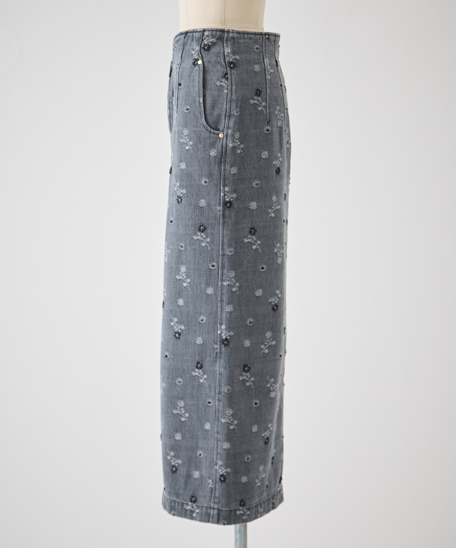 Floral Jacquard High Waisted Denim Skirt Mame Kurogouchi