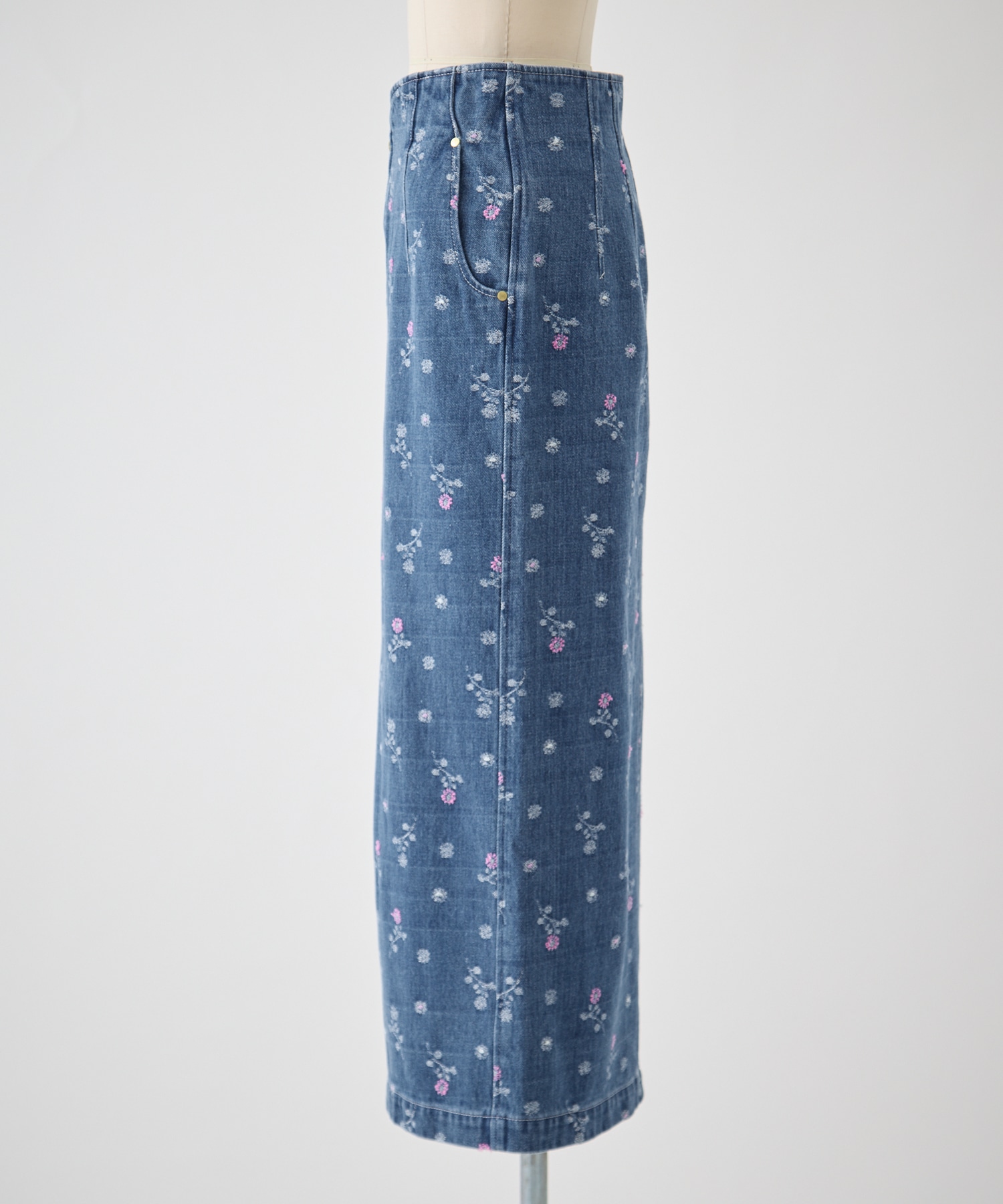 Floral Jacquard High Waisted Denim Skirt Mame Kurogouchi