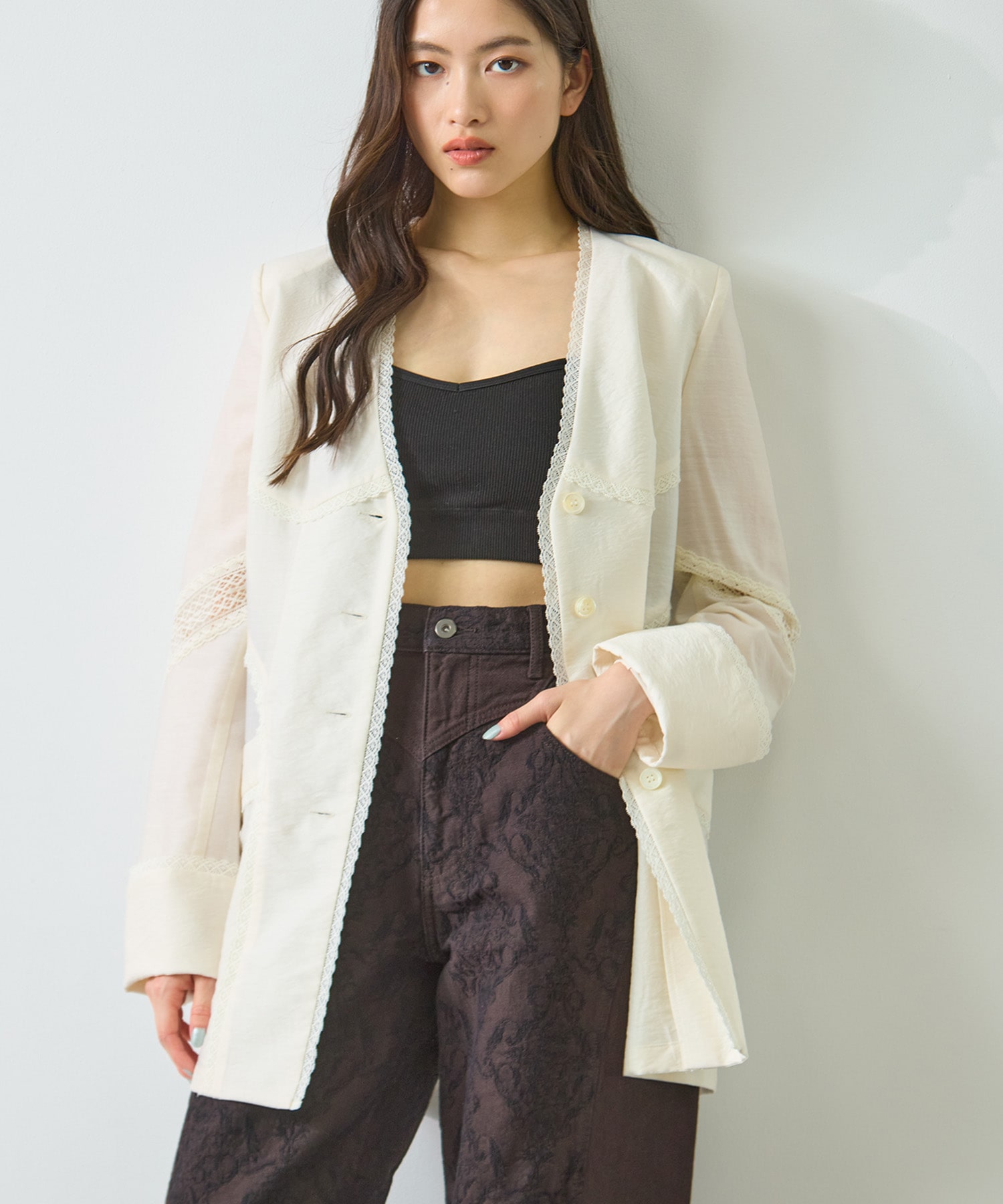別注 LACE-PANELED SHIRT JACKET FETICO