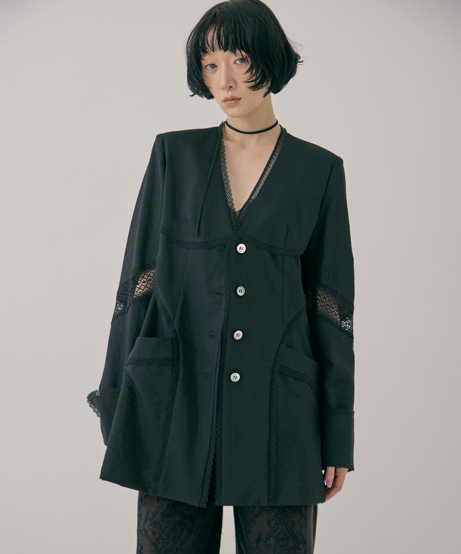 別注 LACE-PANELED SHIRT JACKET FETICO