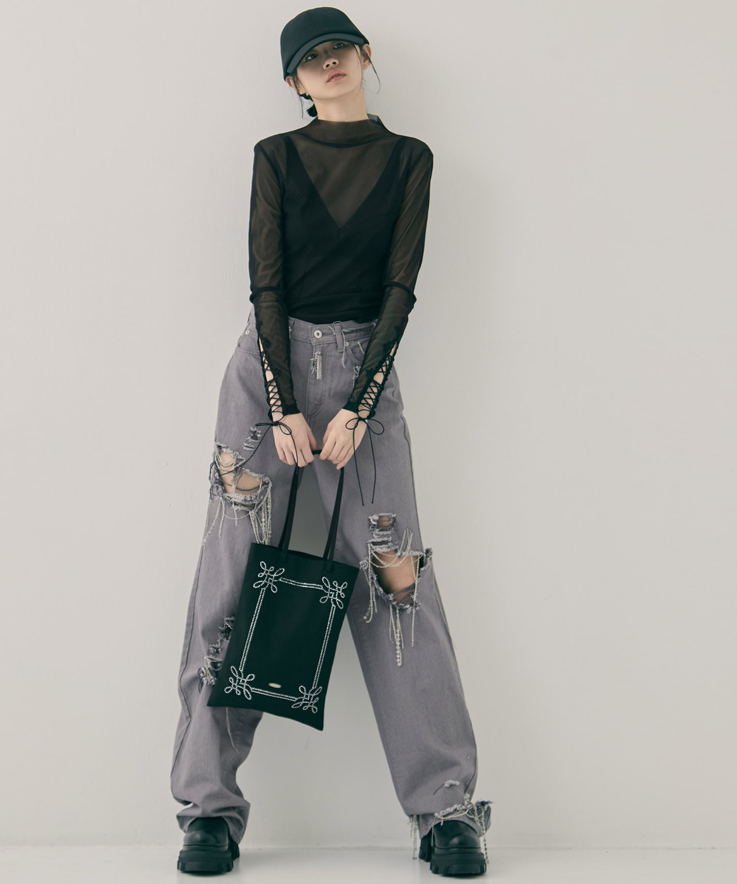 Rhinestone frame tote bag tanakadaisuke