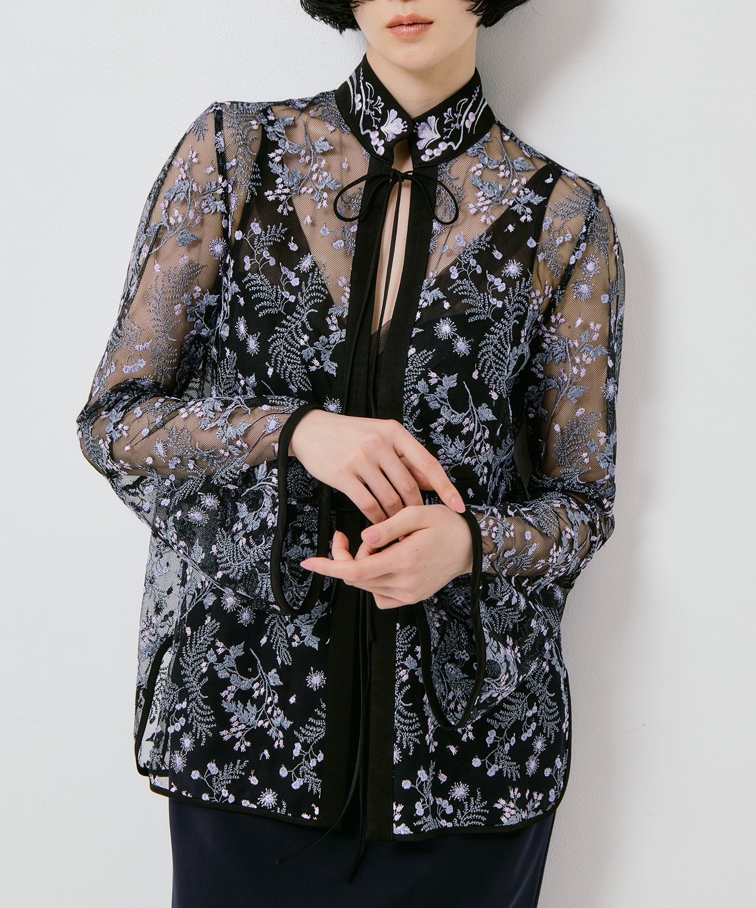 Tulle Lace Stand Collar Shirt Mame Kurogouchi