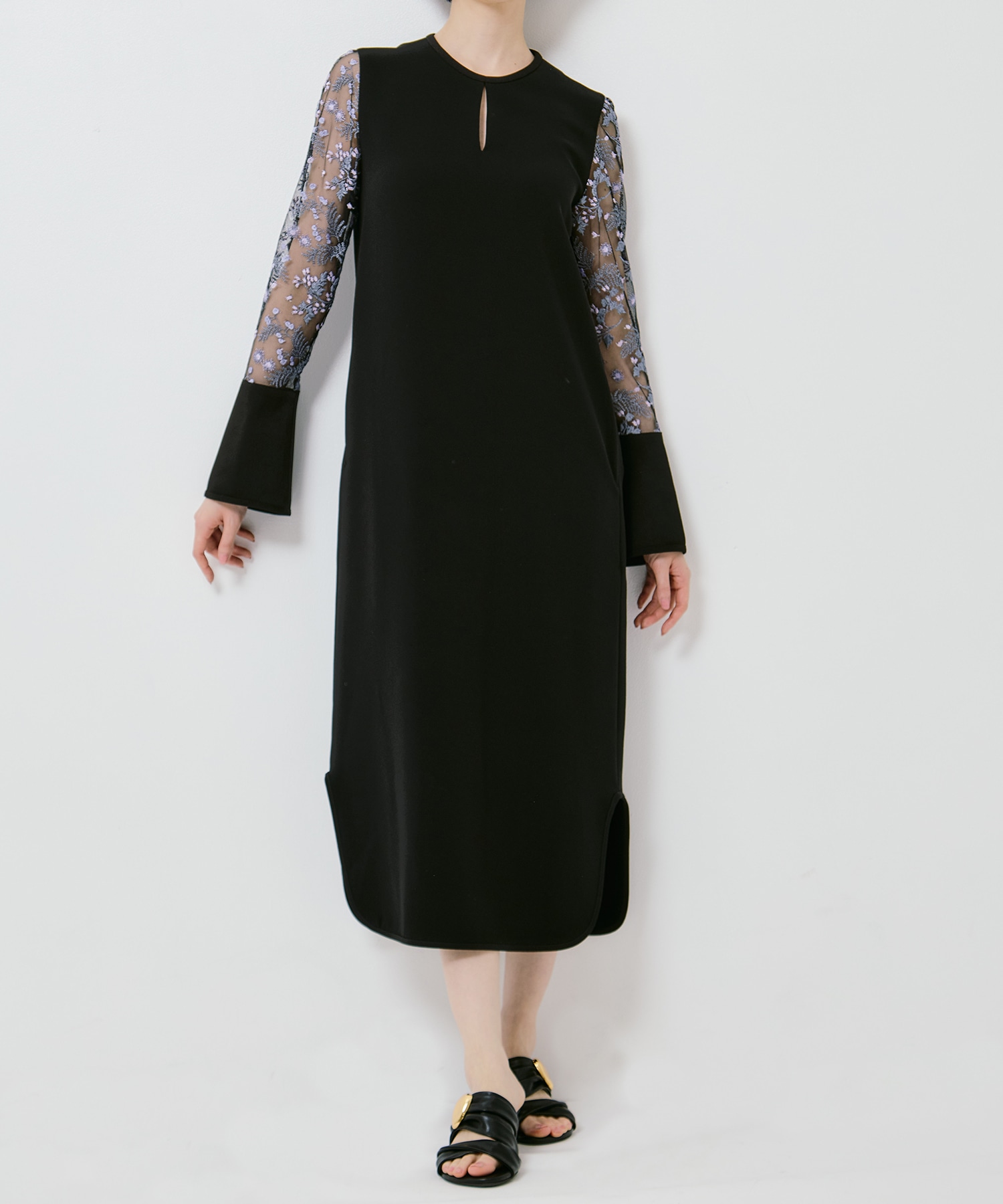 Tulle Lace Sleeve Classic Dress Mame Kurogouchi