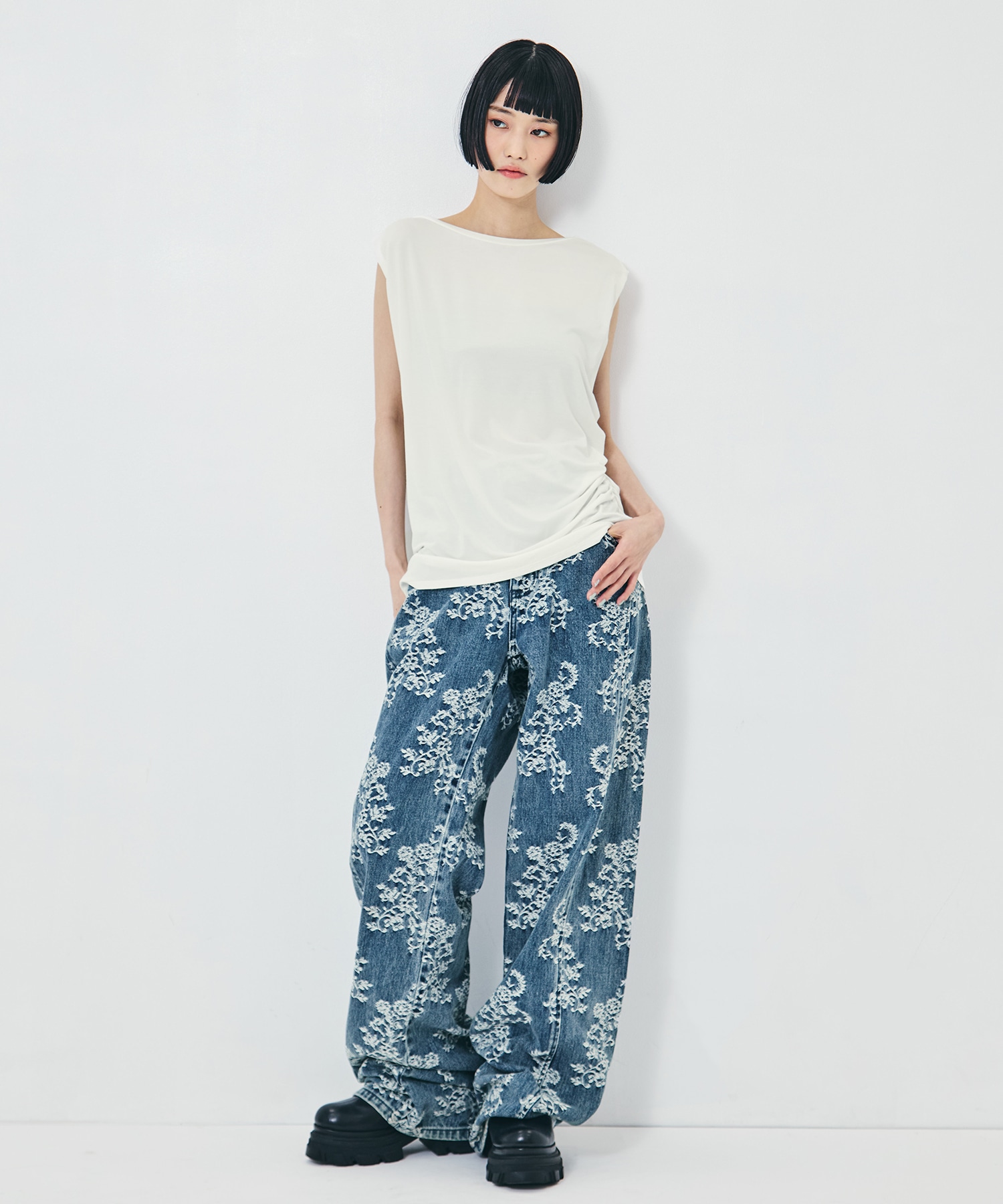 別注collagen no sleeve tops determ