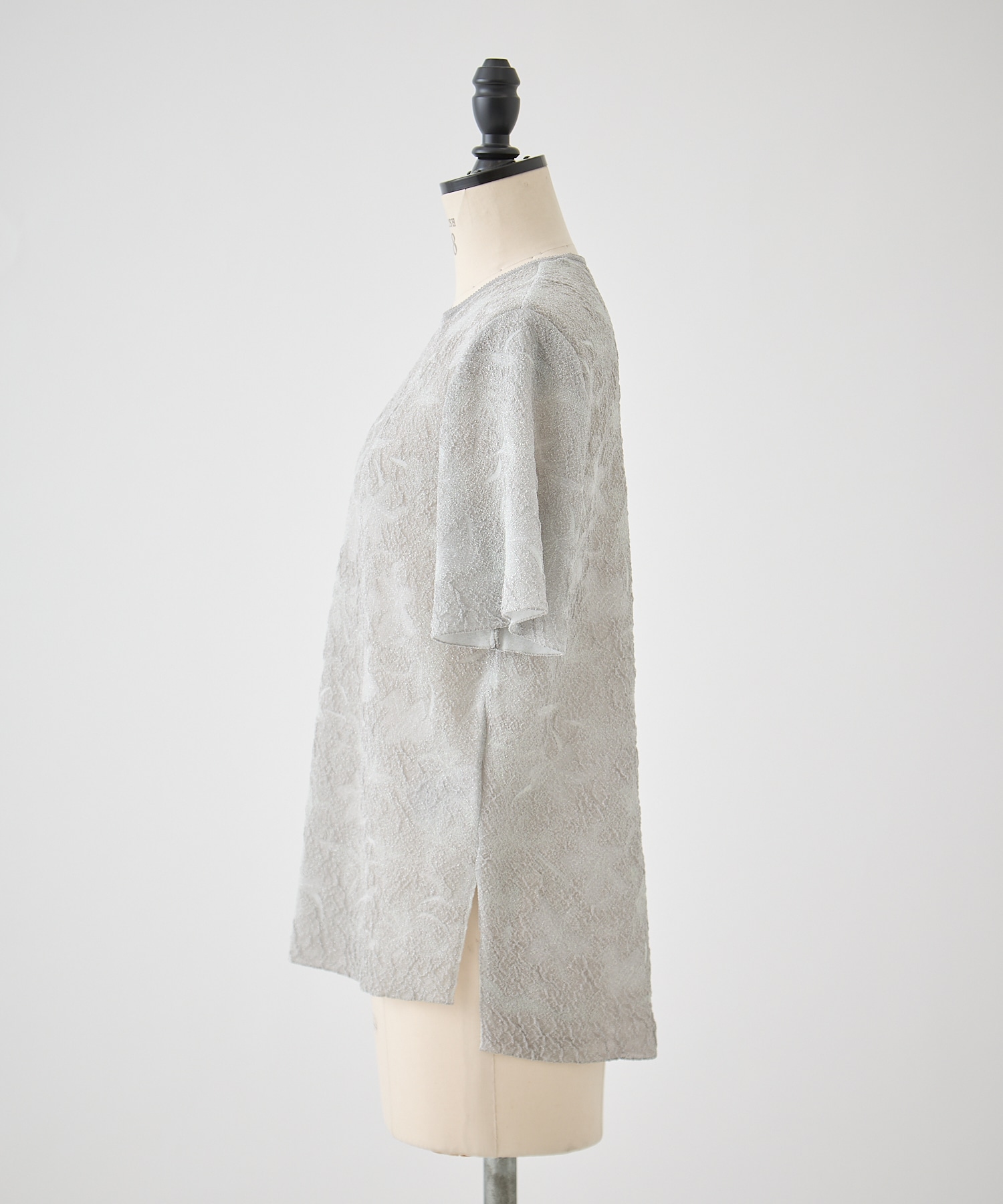 Floral Jacquard Sheer Short Sleeve Knit Top Mame Kurogouchi